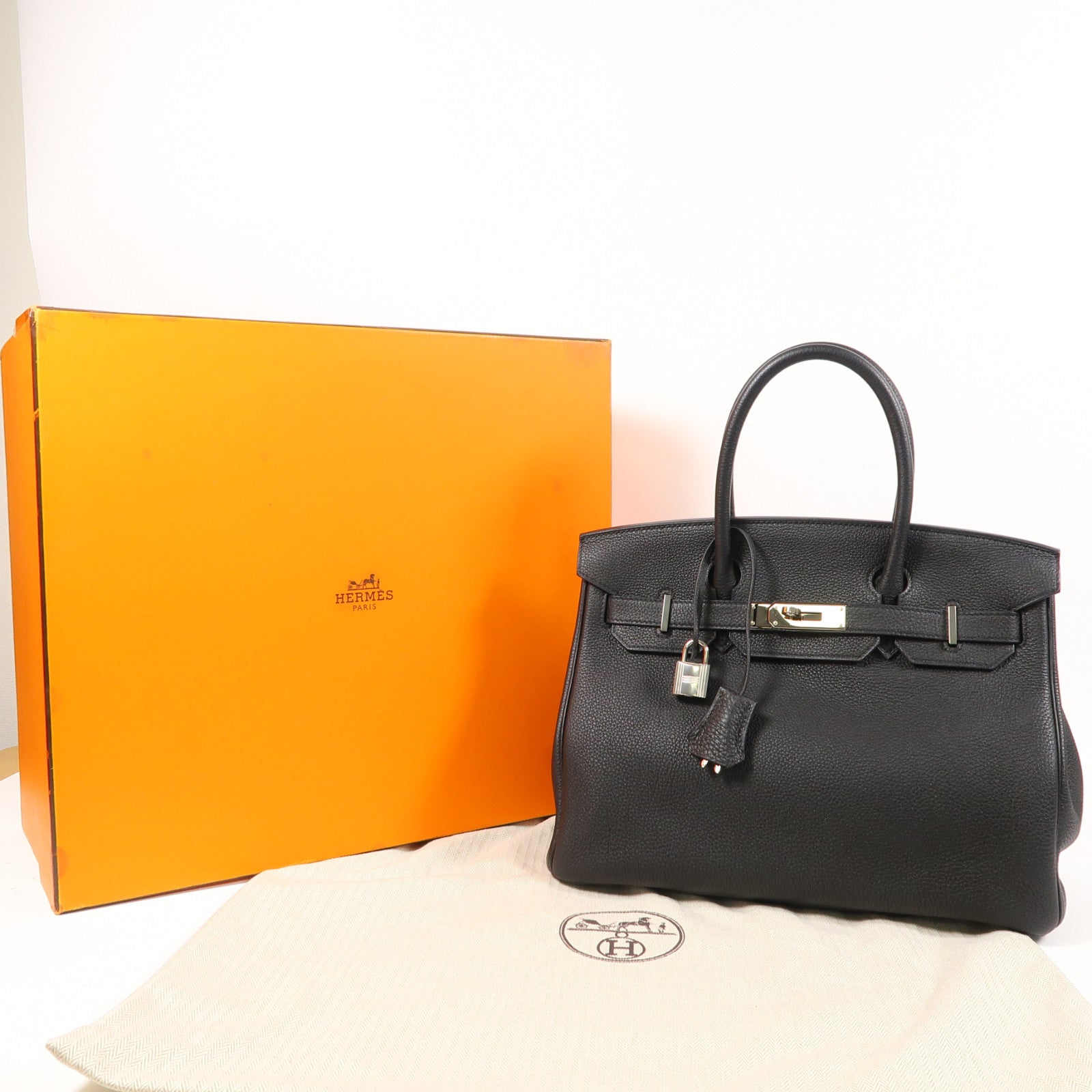 HERMES Togo皮革Birkin 30銀扣手挽袋黑色