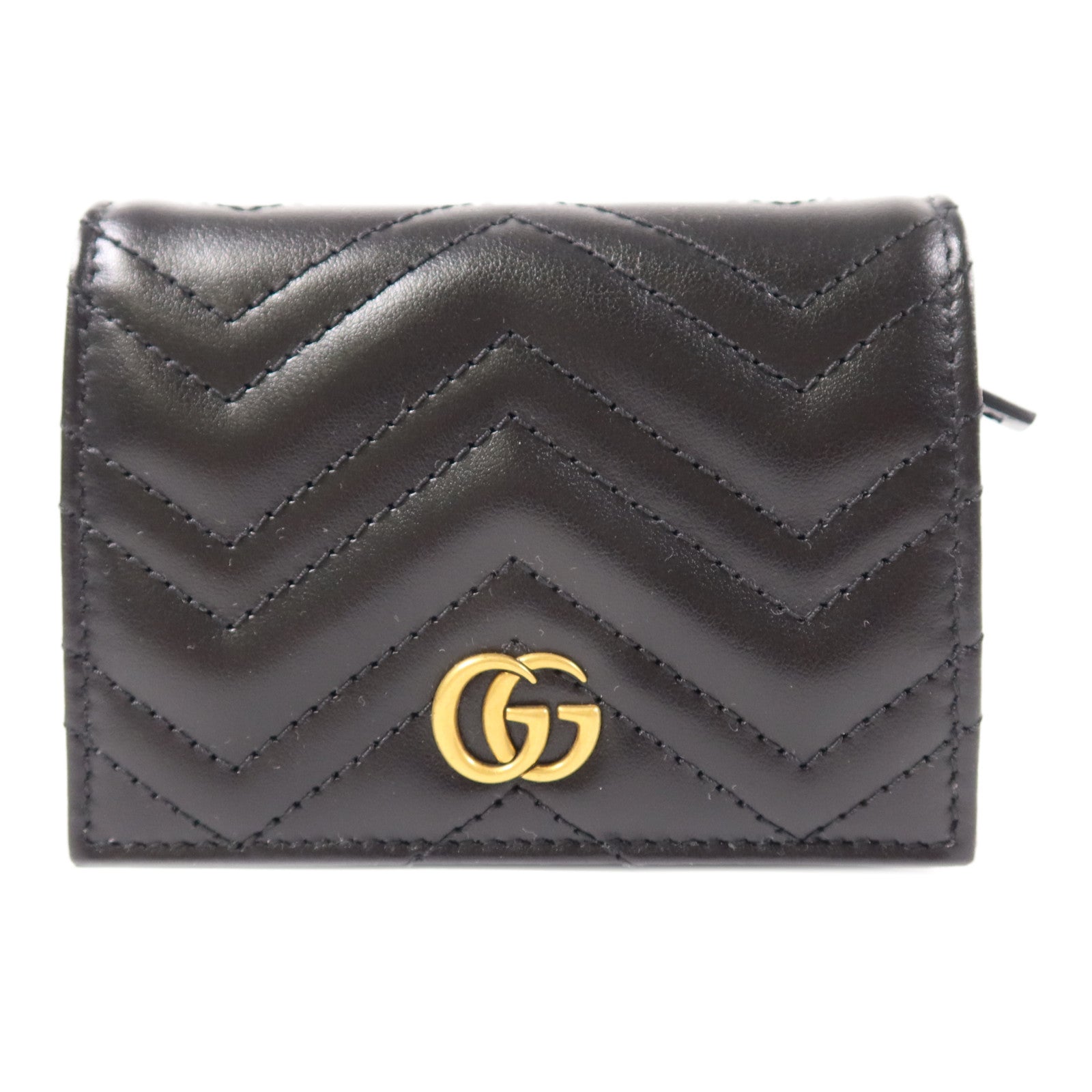 GUCCI Chevron皮革GG Marmont Small Wallet金扣錢包