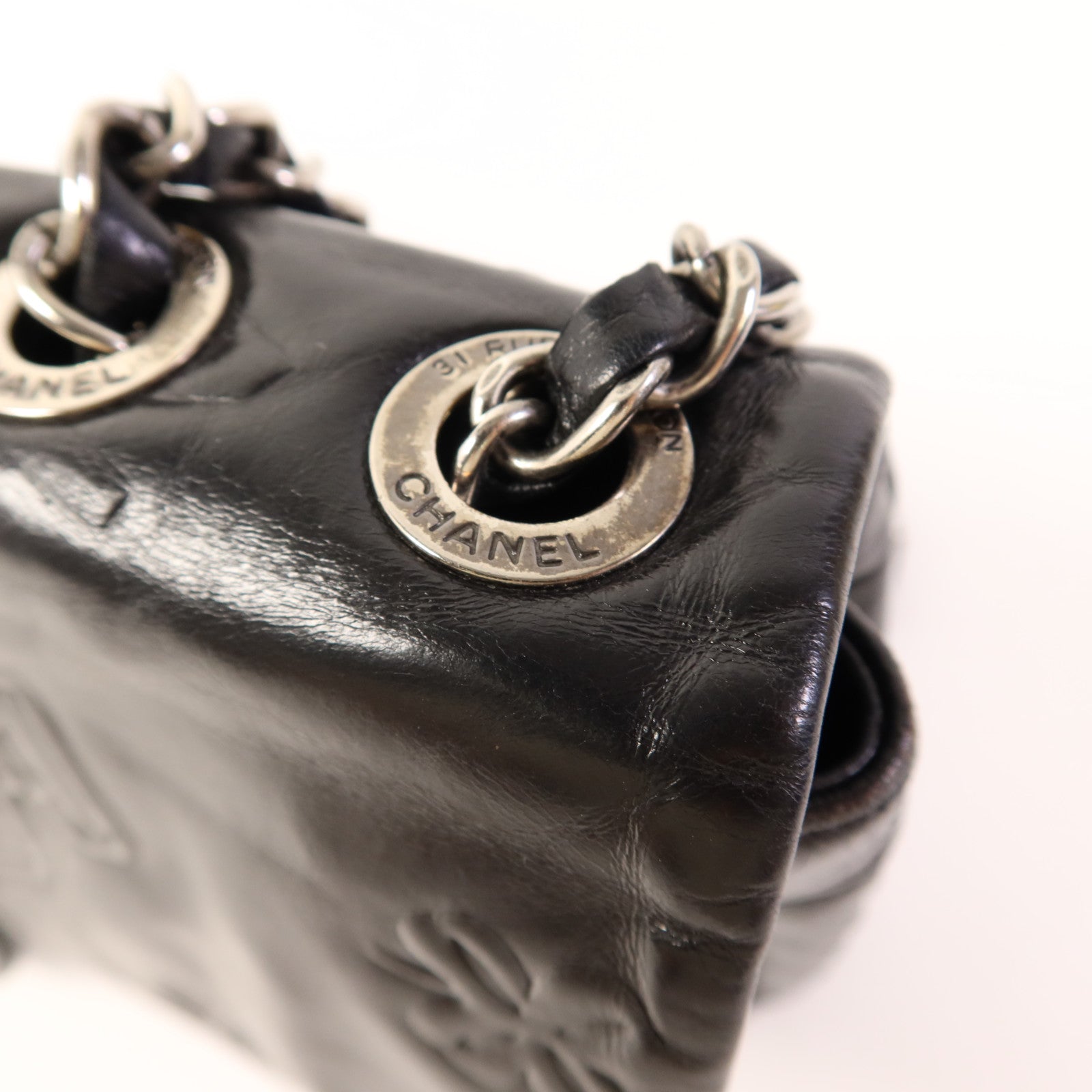 CHANEL 牛皮皮革Chain Shoulder Bag銀扣鏈帶肩背袋