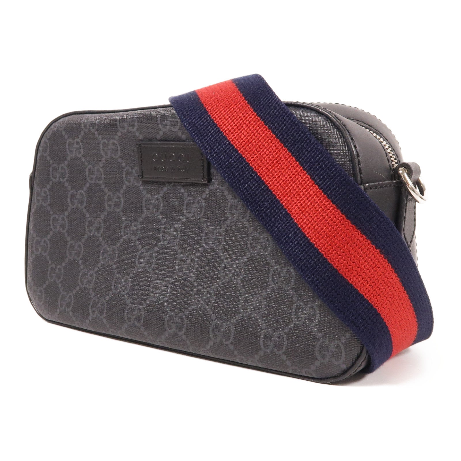 GUCCI 塗層帆布GG Black Crossbody Bag銀扣肩背袋