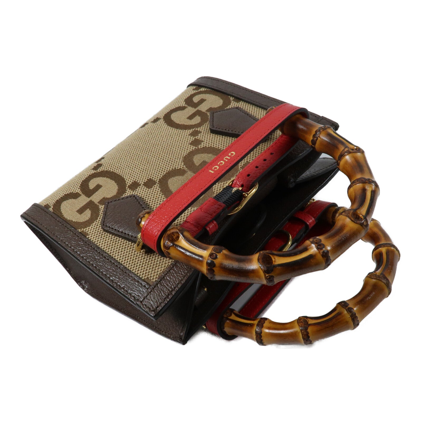 GUCCI 帆布/牛皮皮革Mini Diana Jumbo GG金扣手挽肩背兩用袋