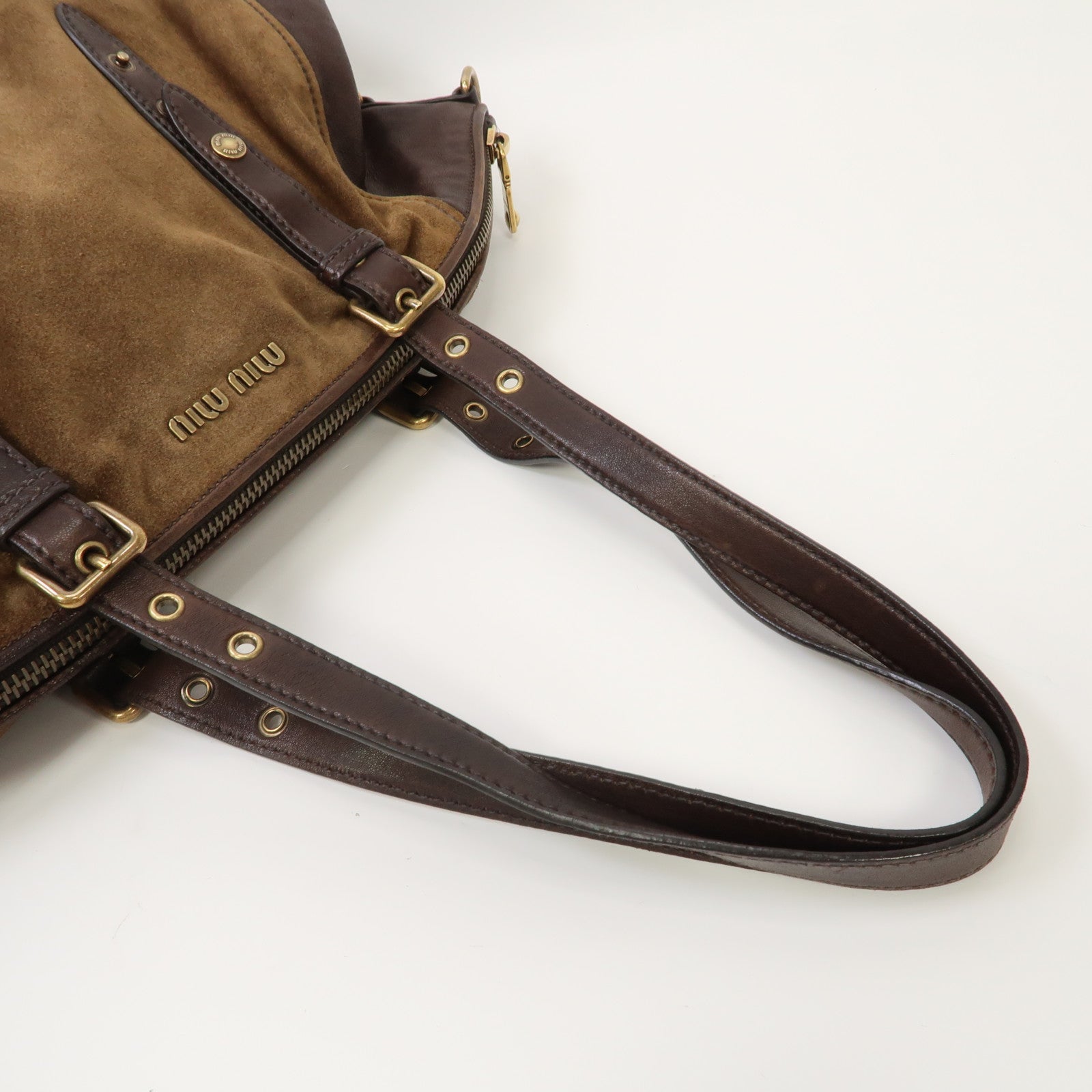 Miu Miu 麂皮皮革/牛皮皮革Shoulder Bag金扣肩背袋啡色