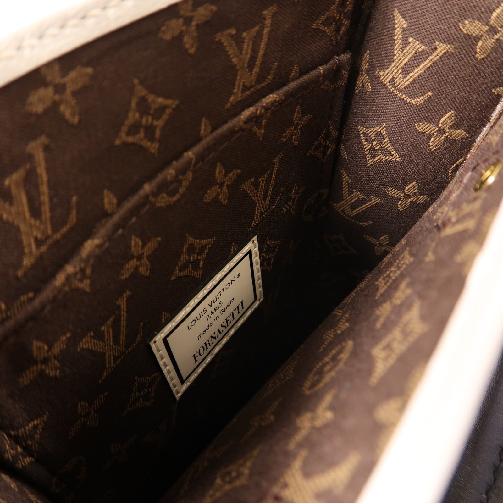 LOUIS VUITTON 【激減優惠】皮革/Monogram Petite Sac Plat Fornasetti金扣手挽肩背兩用袋白色/啡色