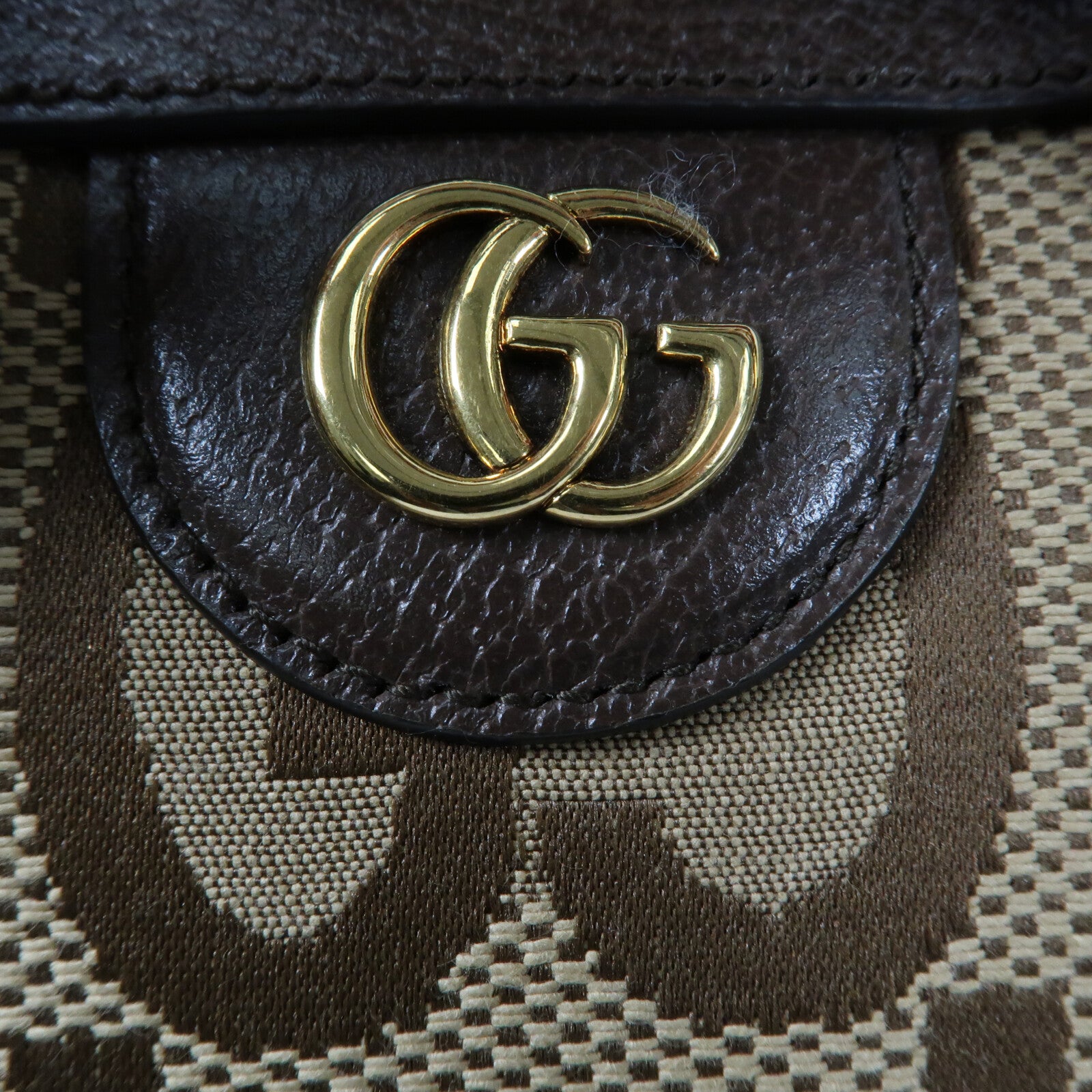 GUCCI 帆布/牛皮皮革Mini Diana Jumbo GG金扣手挽肩背兩用袋