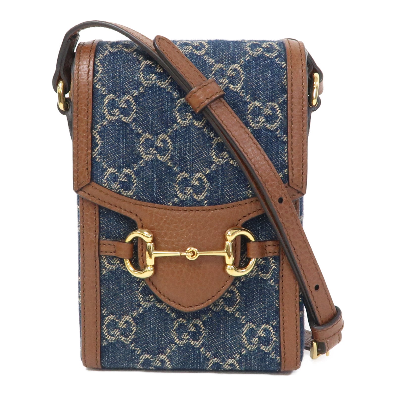 GUCCI 帆布Horsebit 1955 Mini Bag金扣肩背袋藍色