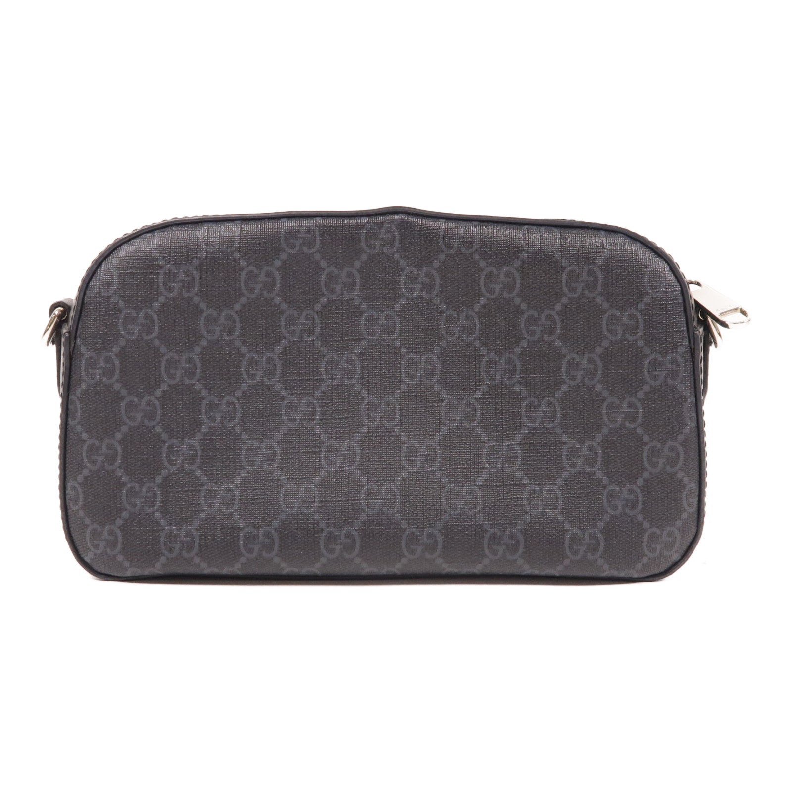GUCCI 塗層帆布GG Black Crossbody Bag銀扣肩背袋