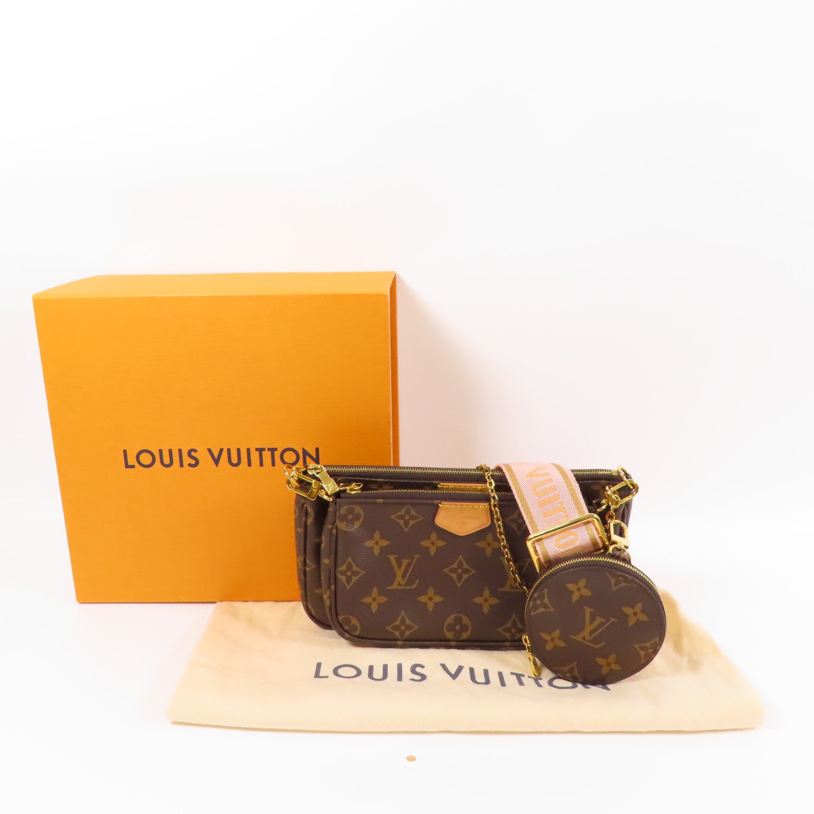 LOUIS VUITTON Monogram Multi Pochette Accessoires金扣手挽肩背兩用袋棕色