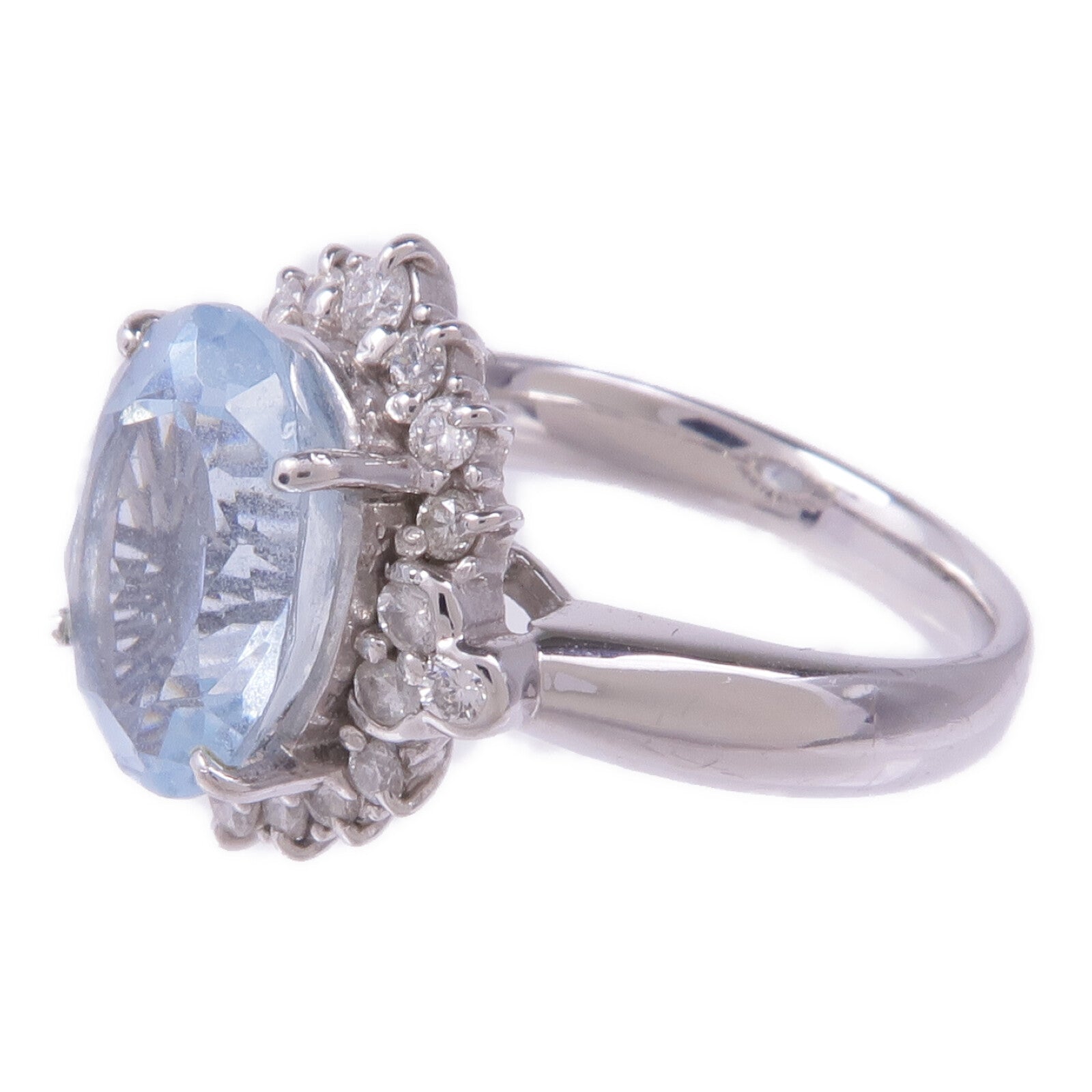 JEWELRY PT900鉑金Aquamarine Diamond Ring藍晶/鑽石戒指US#6