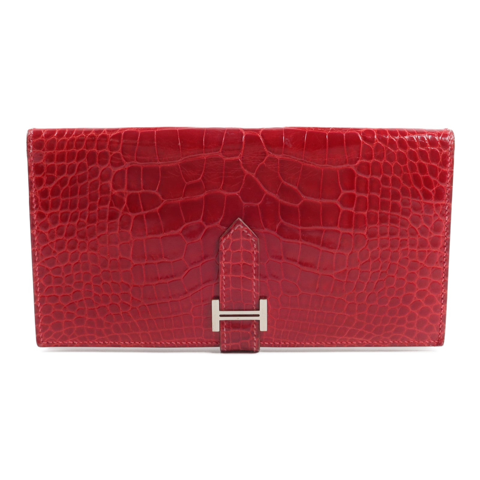 HERMES 【激減優惠】鱷魚皮革Bearn Long Wallet長錢包Geranium