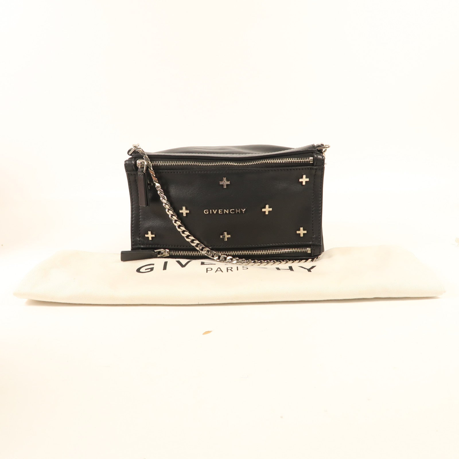 GIVENCHY 牛皮皮革Pandora銀扣鏈帶肩背袋