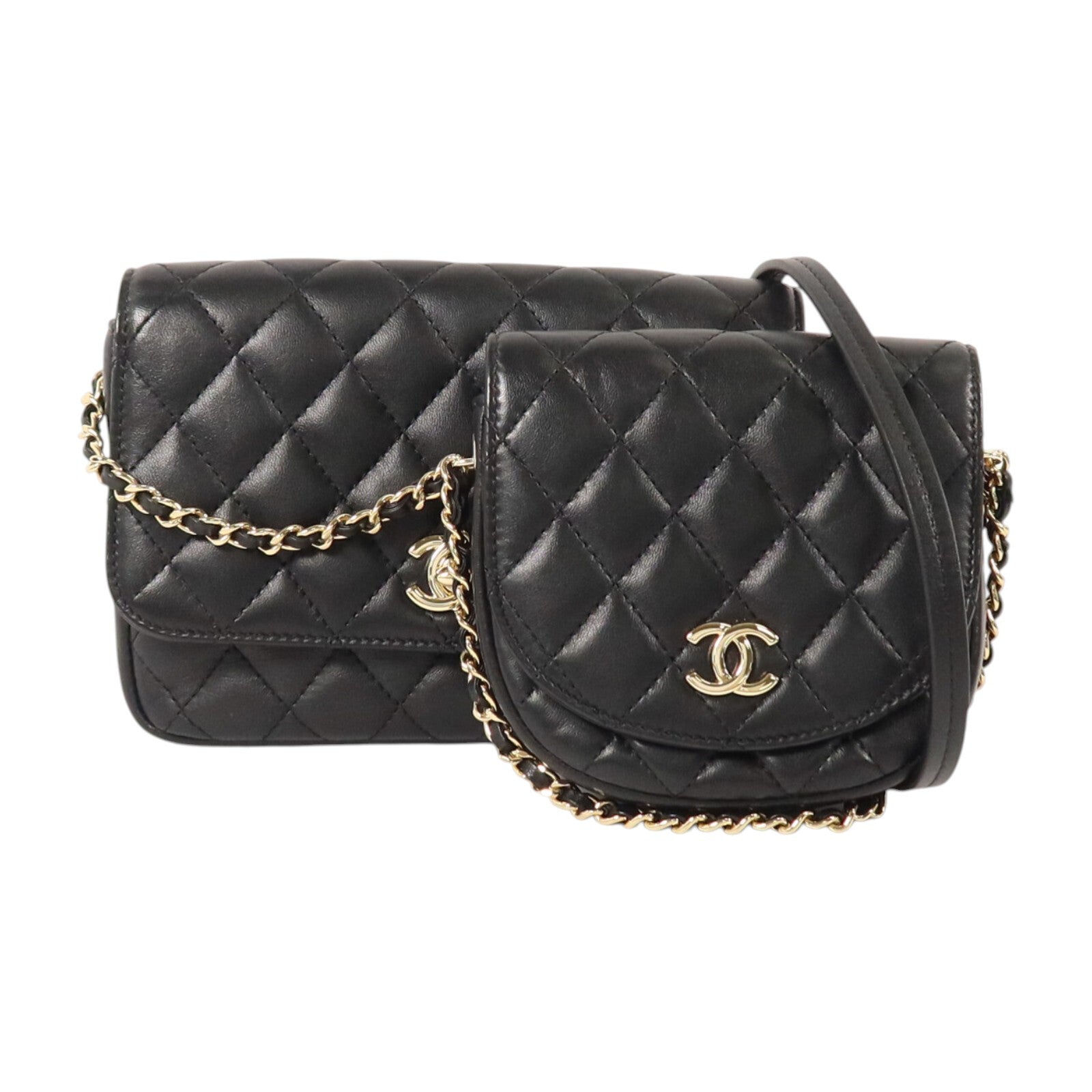 CHANEL 羊皮皮革Side Pack Bag金扣鏈帶肩背袋
