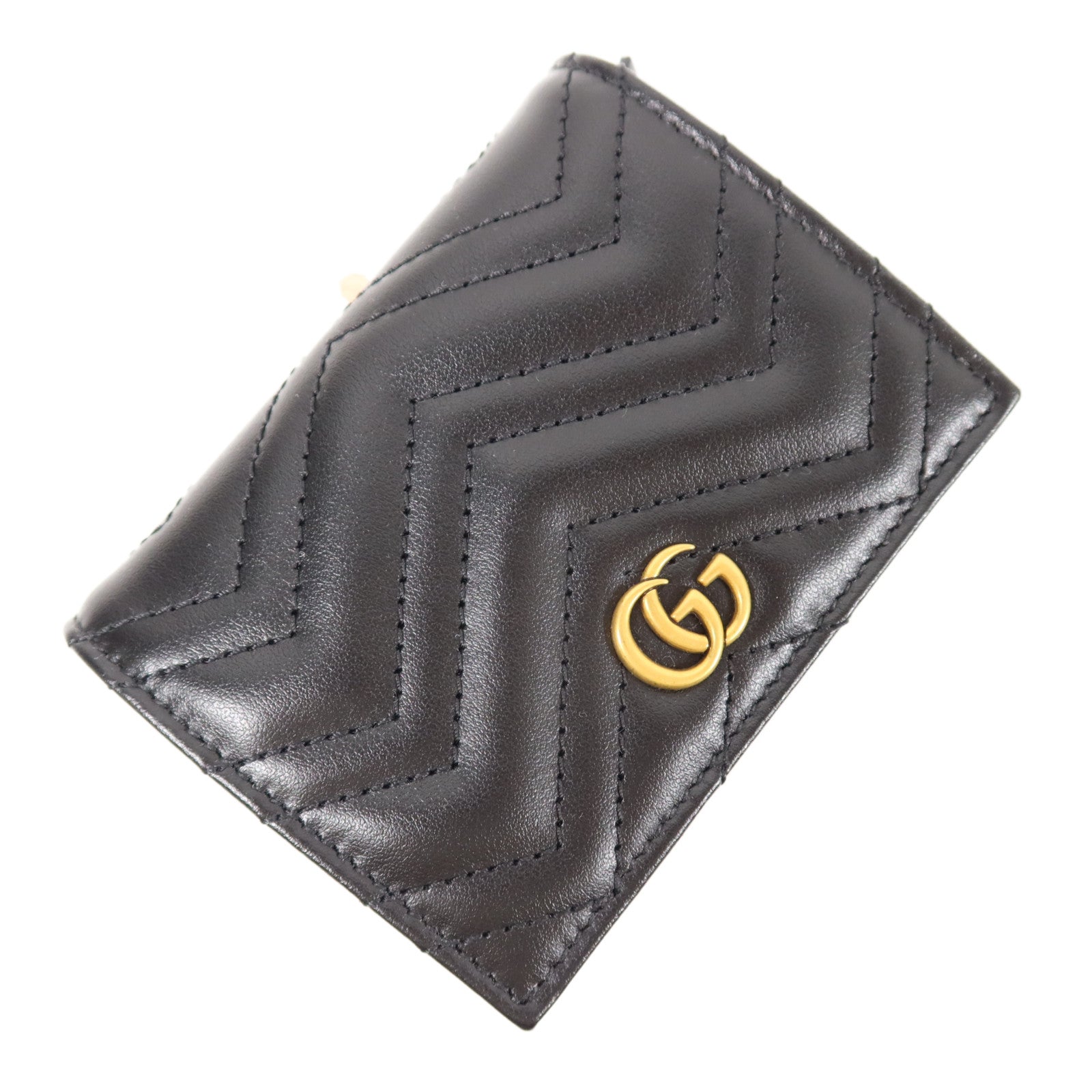 GUCCI Chevron皮革GG Marmont Small Wallet金扣錢包