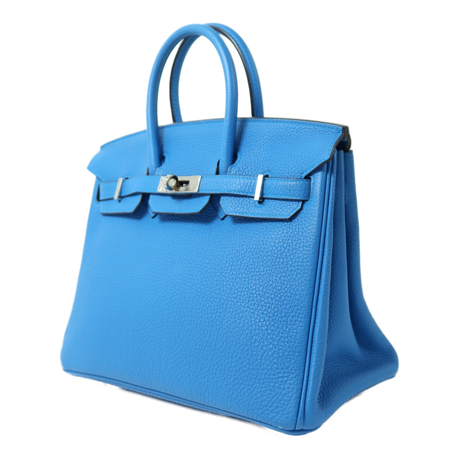 HERMES Togo皮革Birkin 25銀扣手挽袋Blue Zanziar