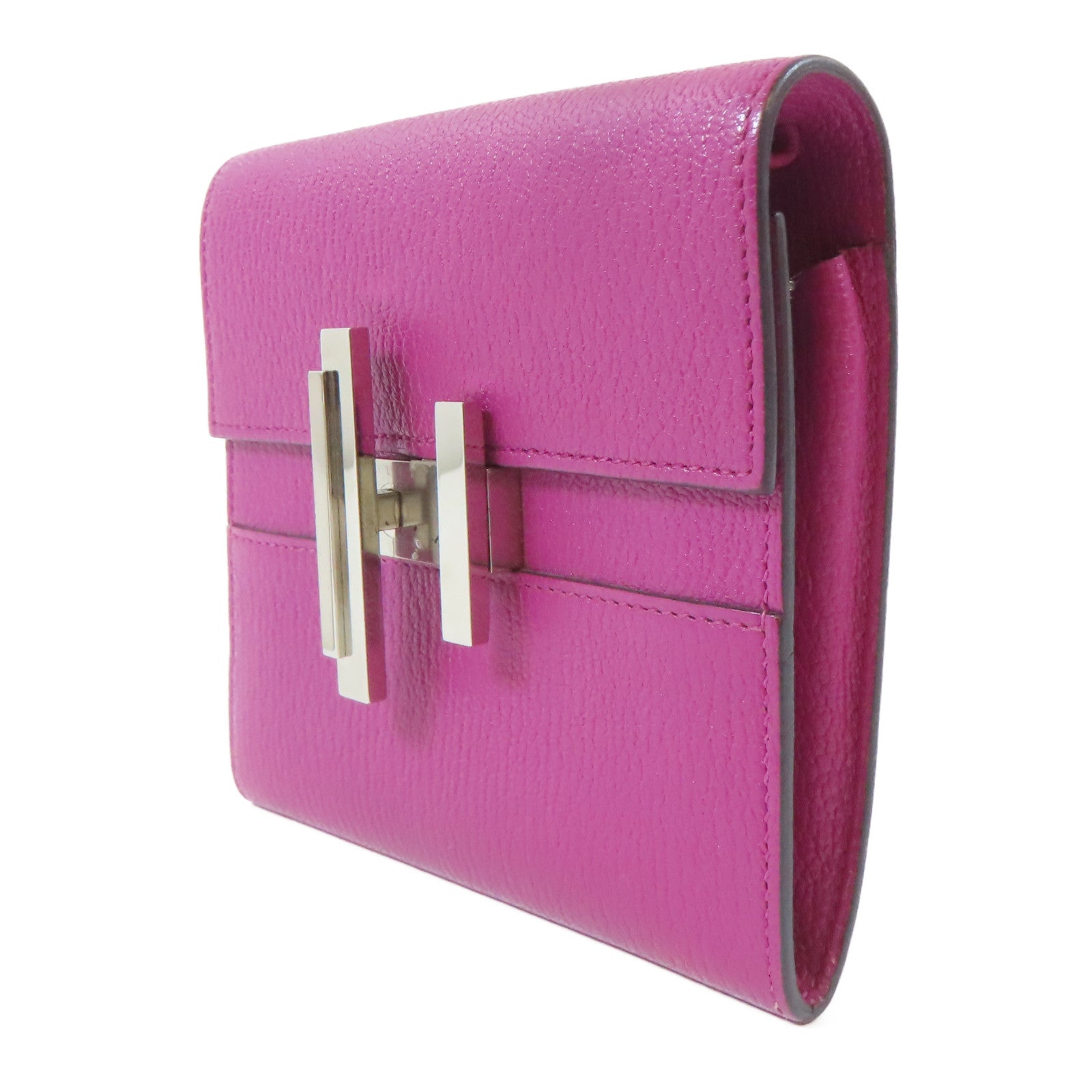 HERMES 【激減優惠】Chevre皮革Cinhetic To Go Wallet銀扣肩背袋粉紅色
