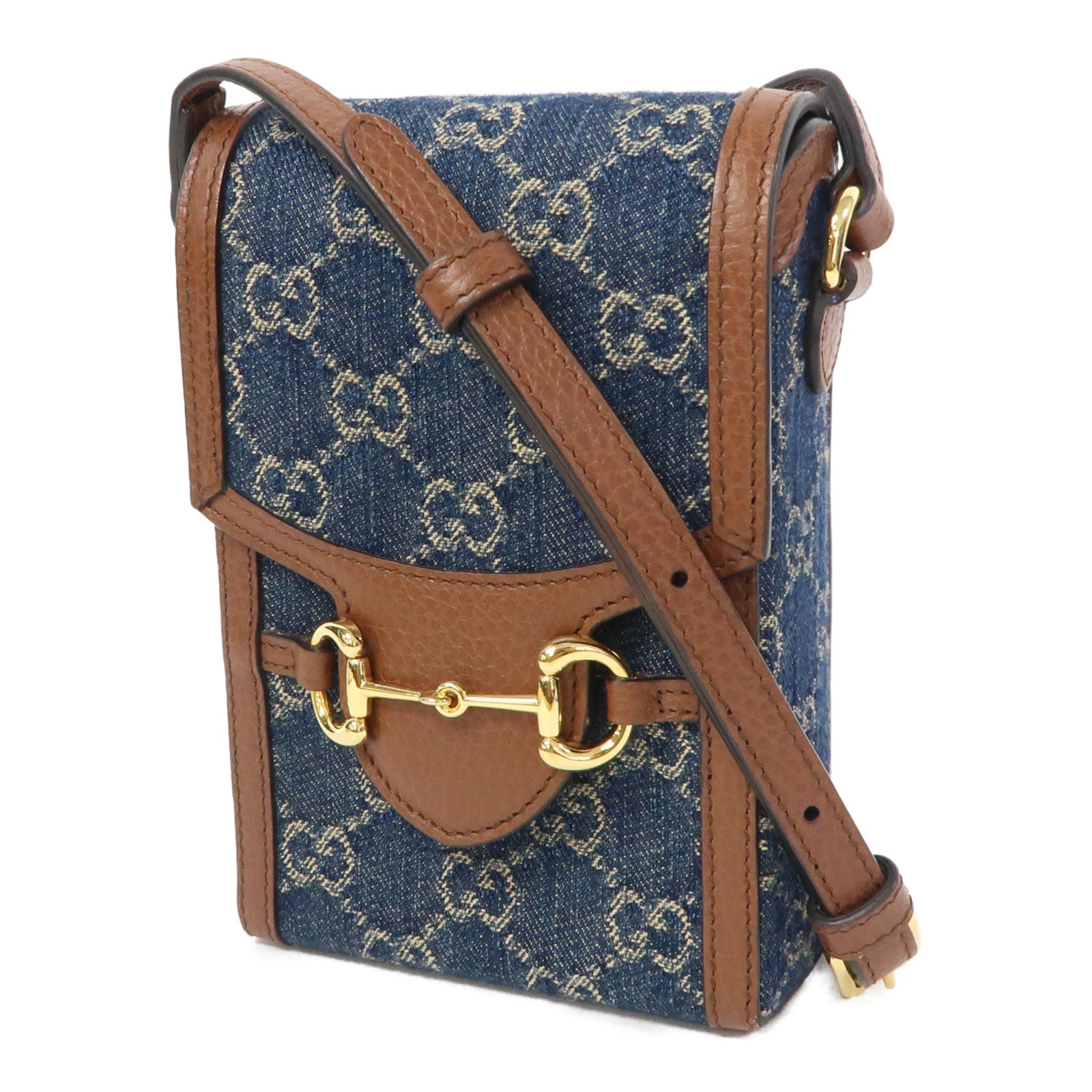GUCCI 帆布Horsebit 1955 Mini Bag金扣肩背袋藍色