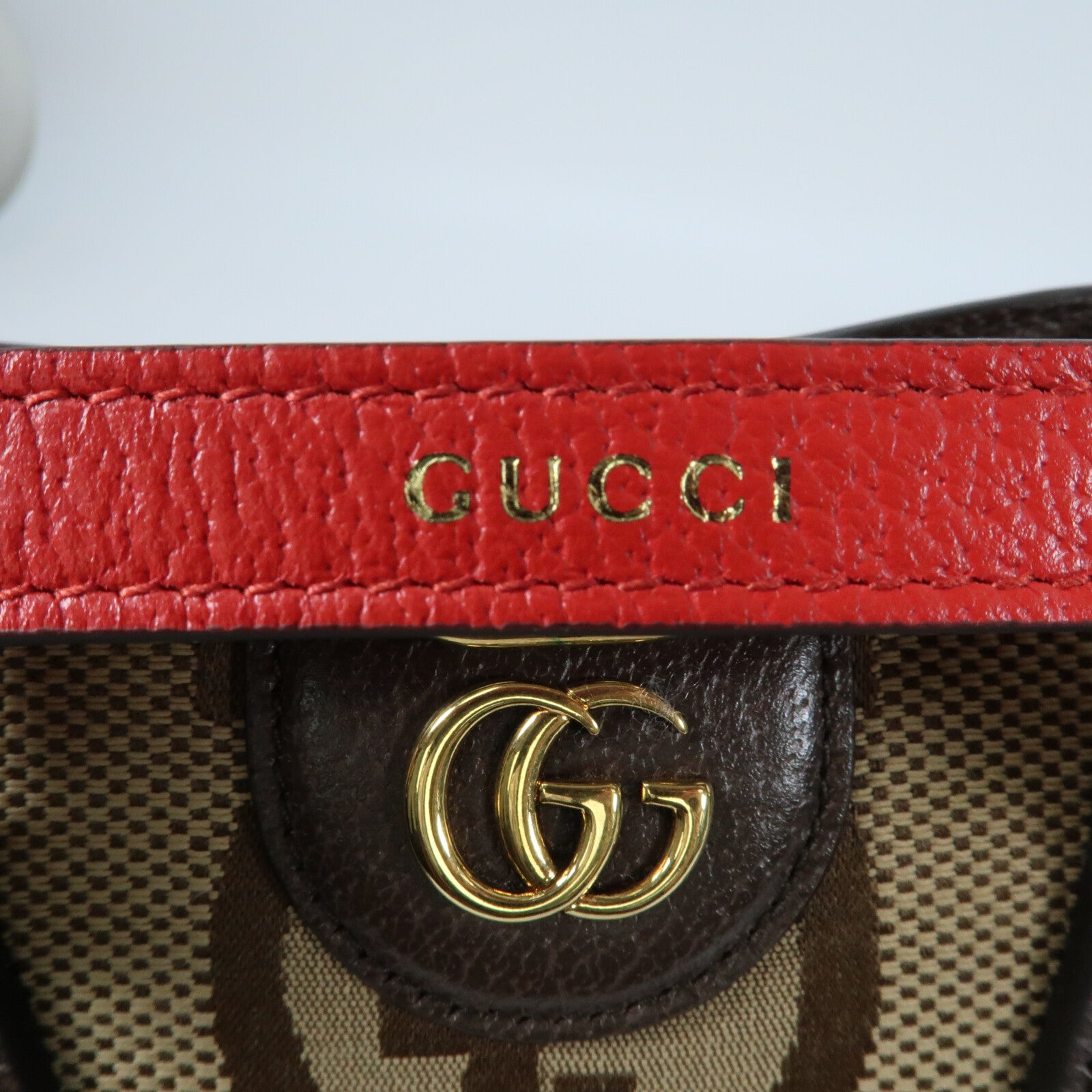 GUCCI 帆布/牛皮皮革Mini Diana Jumbo GG金扣手挽肩背兩用袋
