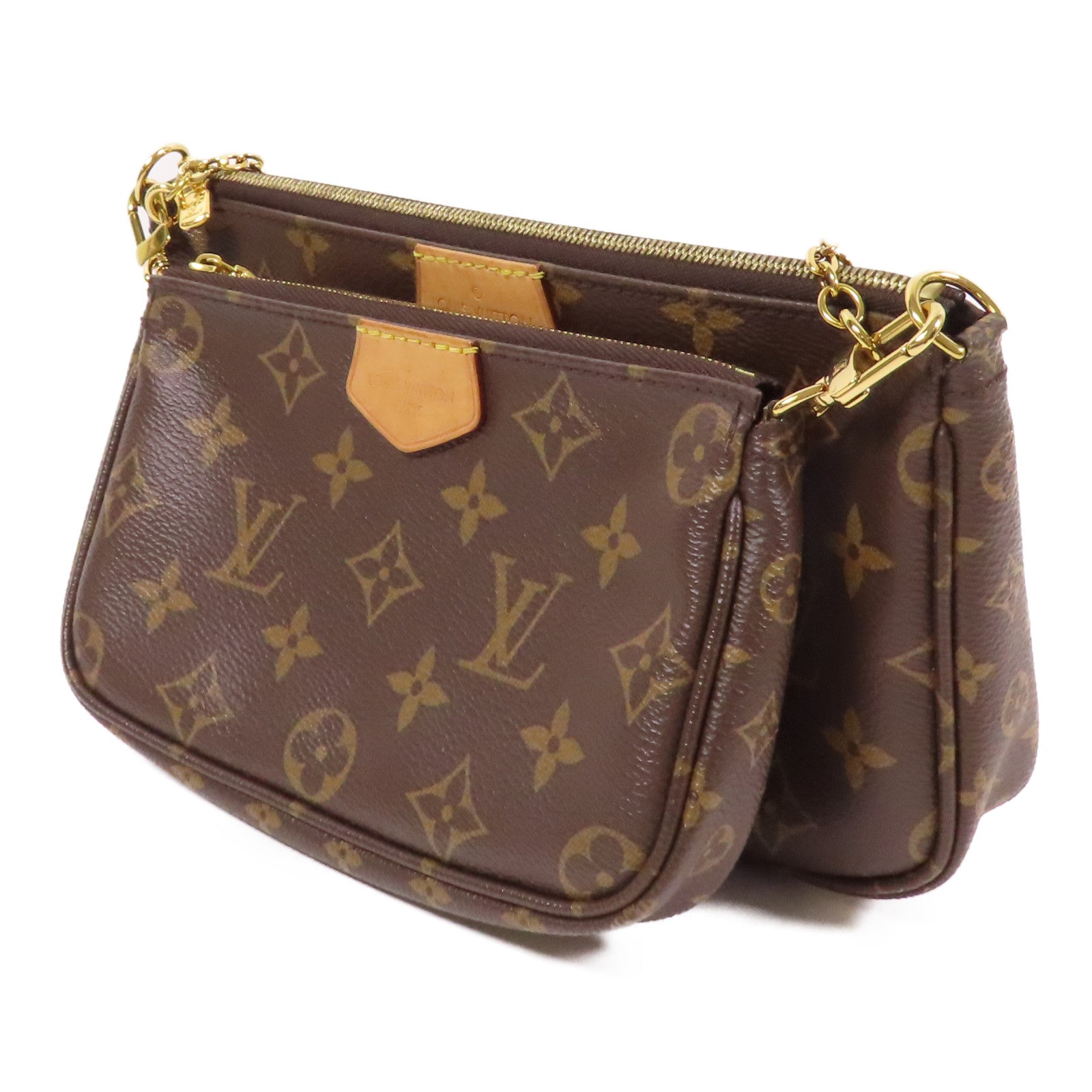 LOUIS VUITTON Monogram Multi Pochette Accessoires金扣手挽肩背兩用袋棕色