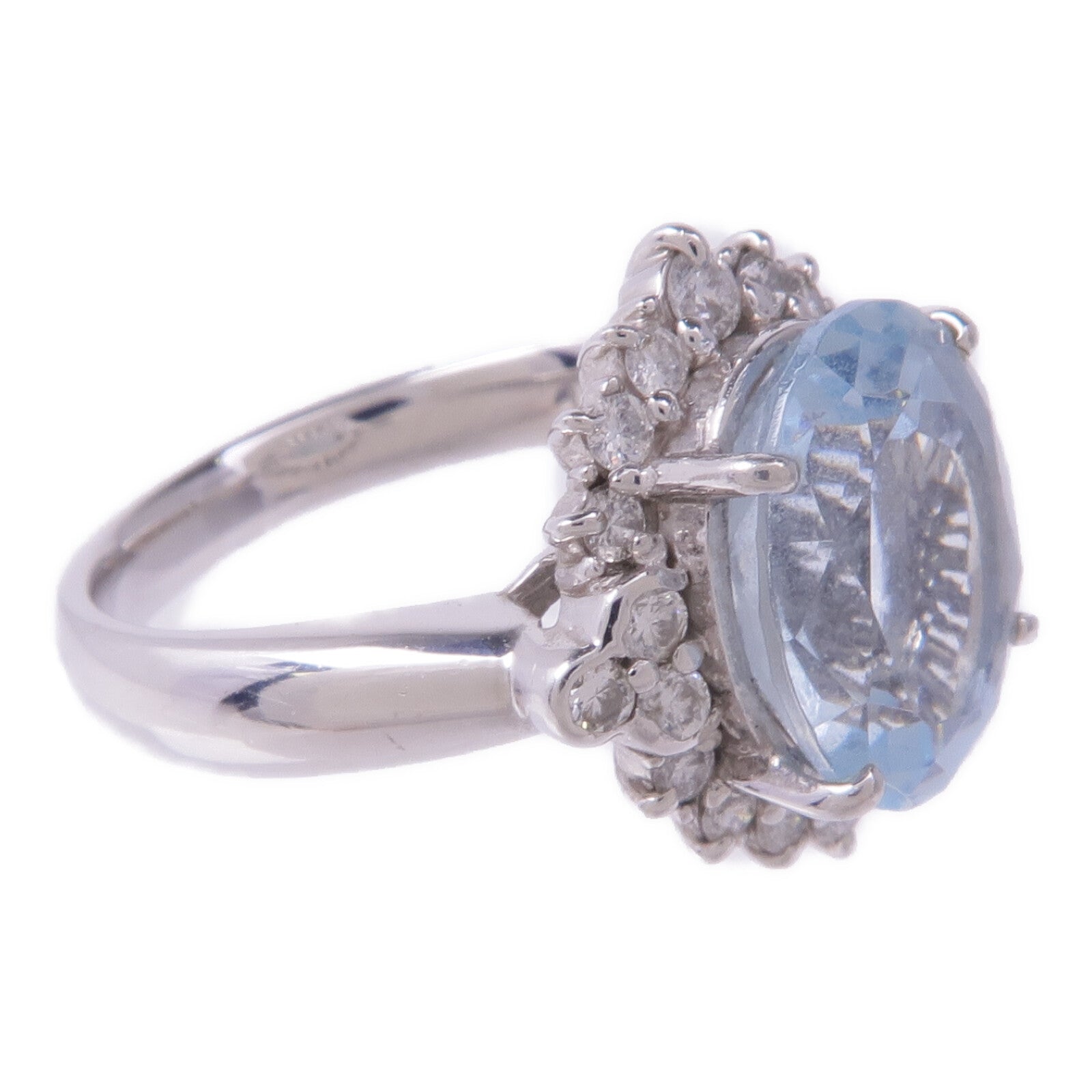 JEWELRY 【激減優惠】PT900鉑金Aquamarine Diamond Ring藍晶/鑽石戒指US#6