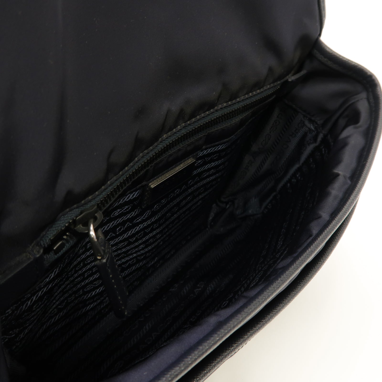 PRADA 尼龍/Saffiano皮革Messenger Bag銀扣肩背袋藍色