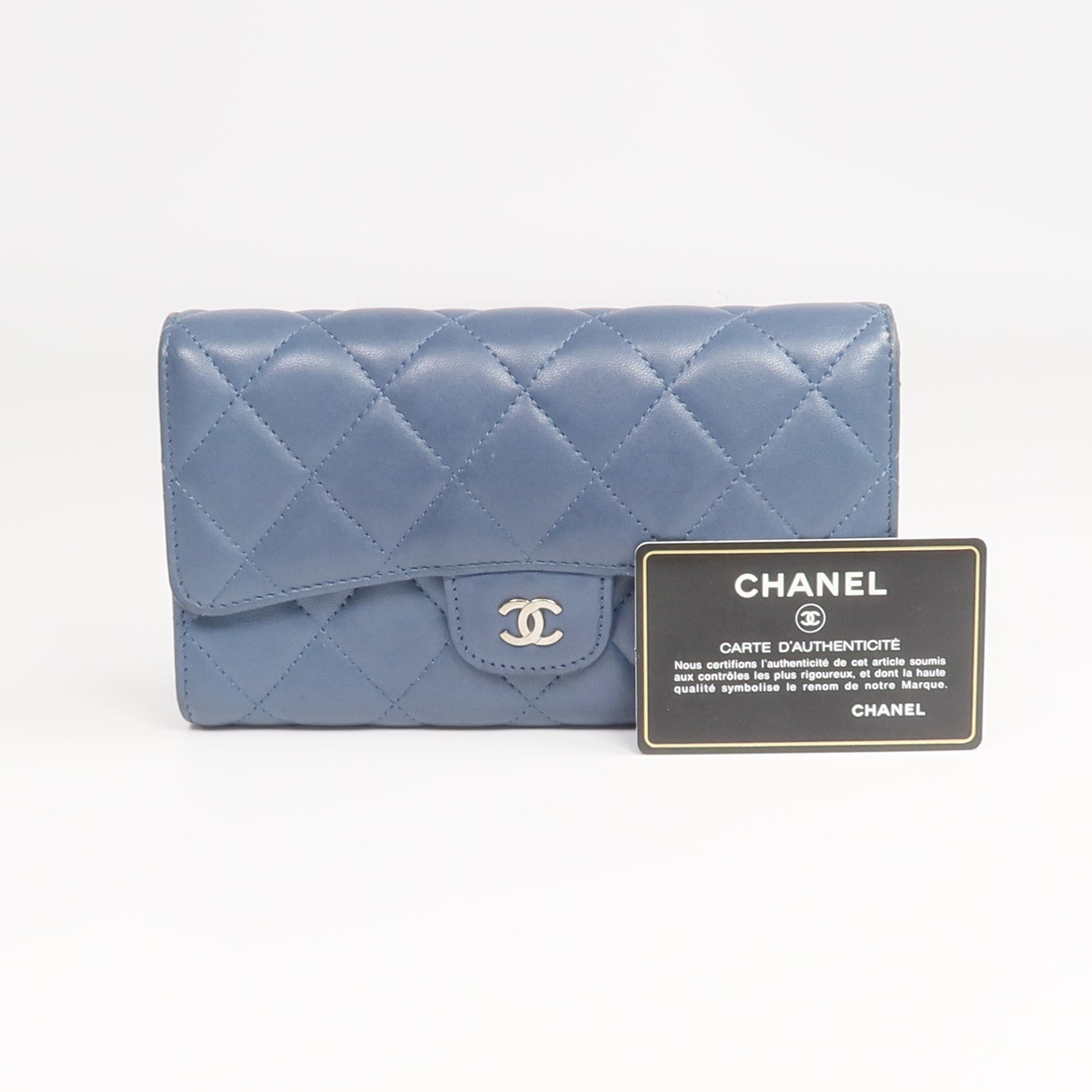CHANEL 羊皮皮革Long Wallet銀扣長錢包