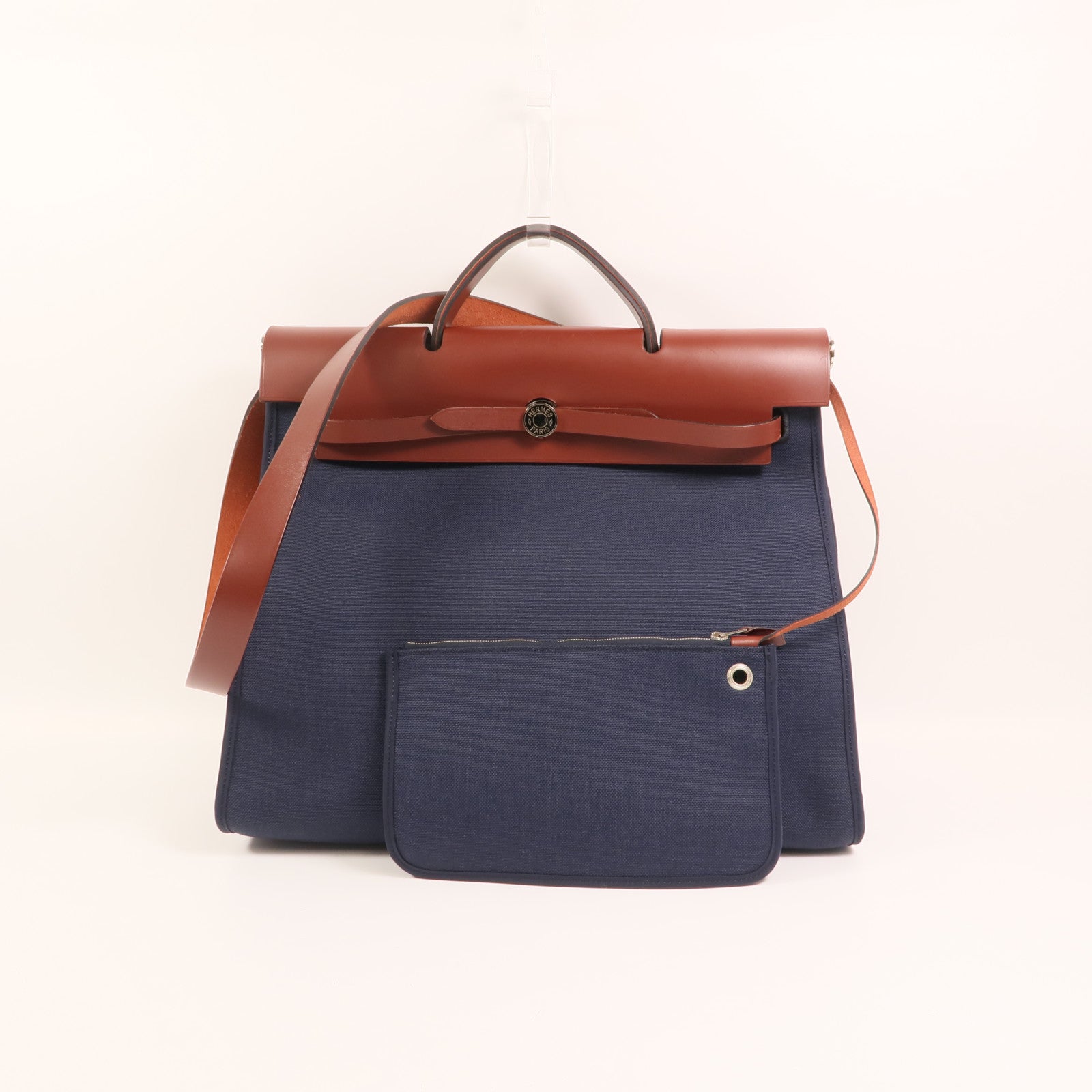 HERMES 帆布Herbag GM銀扣手挽肩背兩用袋