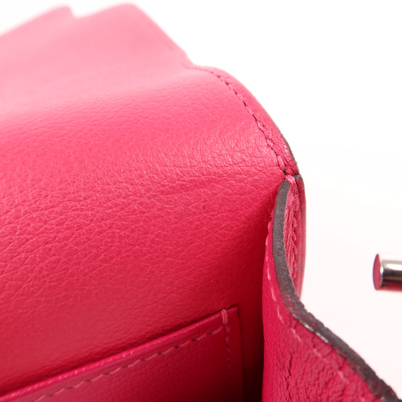 HERMES Evercolour皮革/鱷魚皮革Mini Roulis銀扣肩背袋Rose Mexico