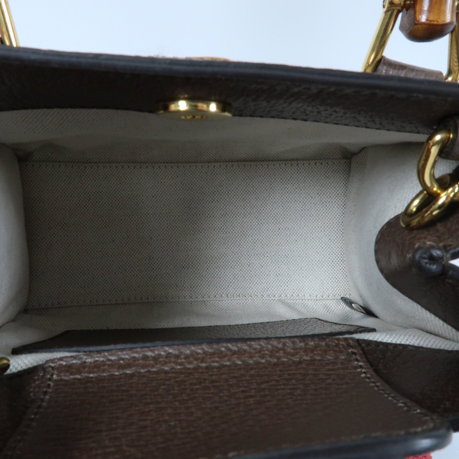 GUCCI 帆布/牛皮皮革Mini Diana Jumbo GG金扣手挽肩背兩用袋