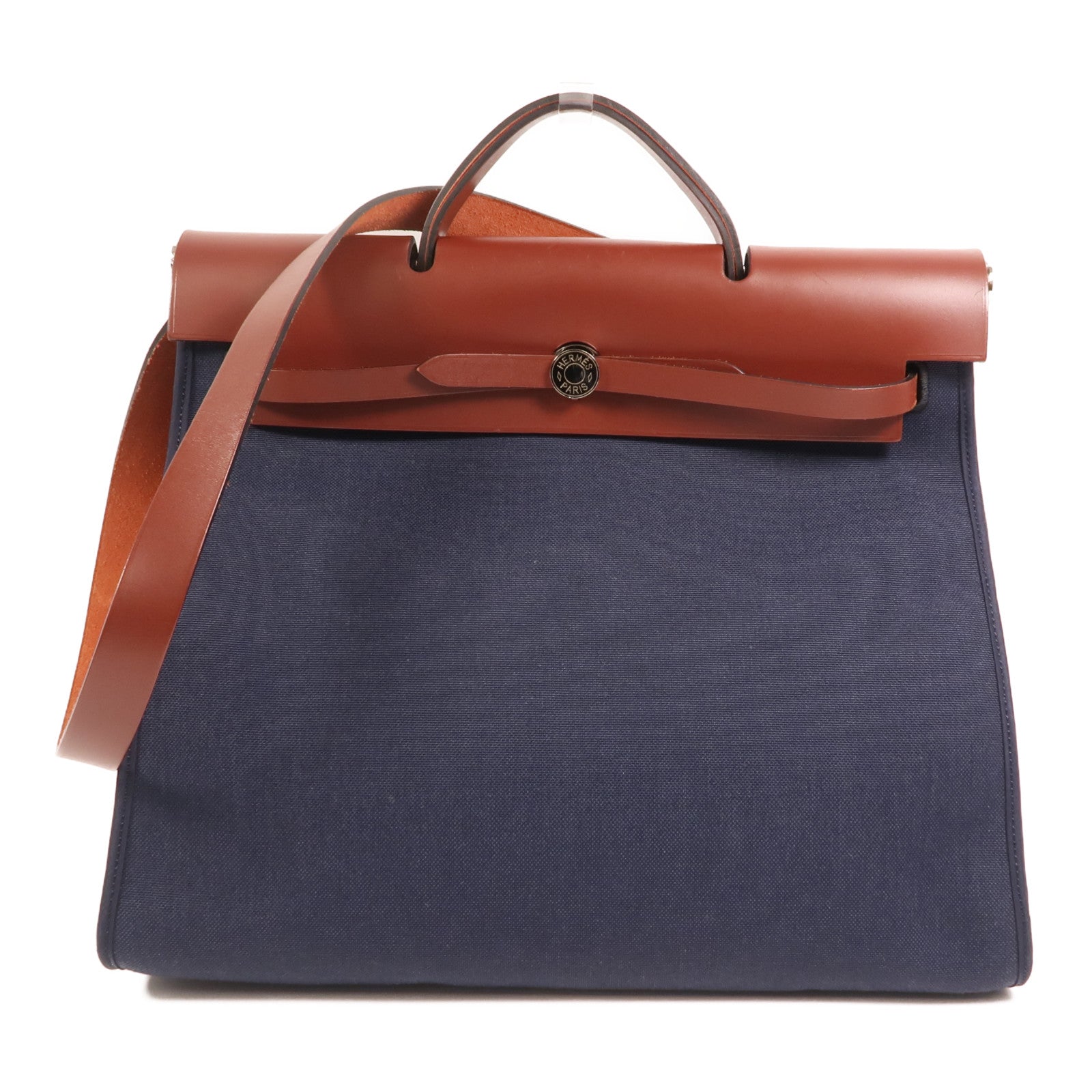 HERMES 帆布Herbag GM銀扣手挽肩背兩用袋