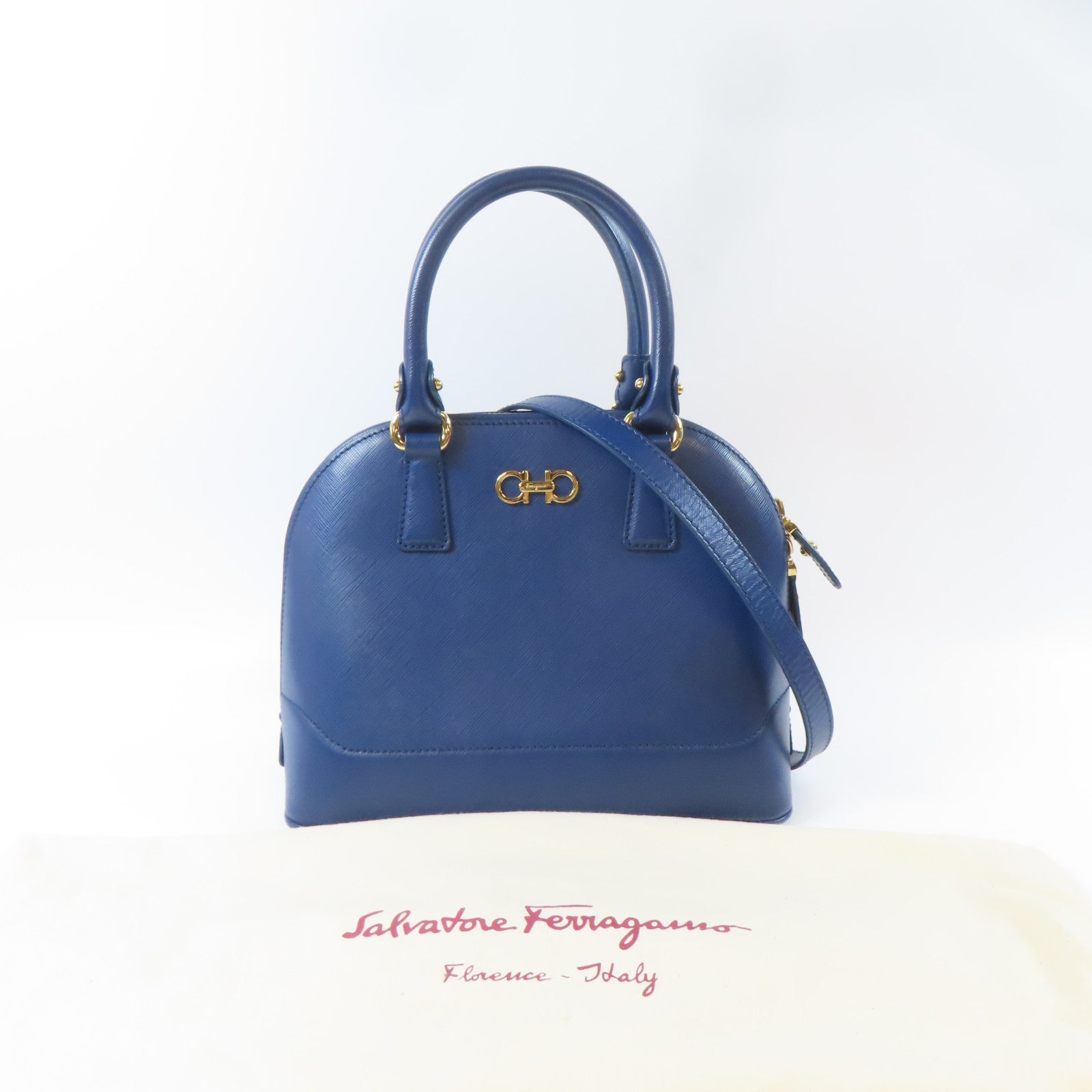 Salvatore Ferragamo 牛皮皮革2 Way Shoulder金扣手挽肩背兩用袋藍色