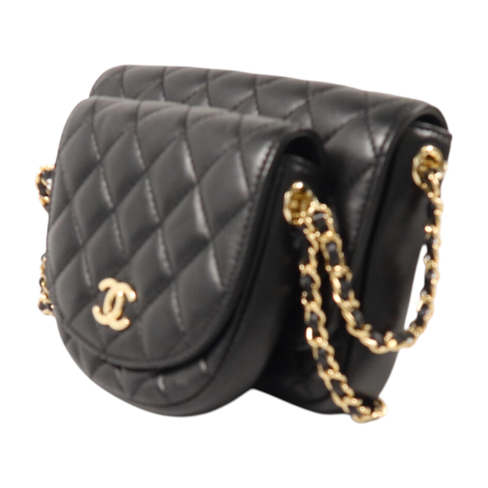 CHANEL 羊皮皮革Side Pack Bag金扣鏈帶肩背袋