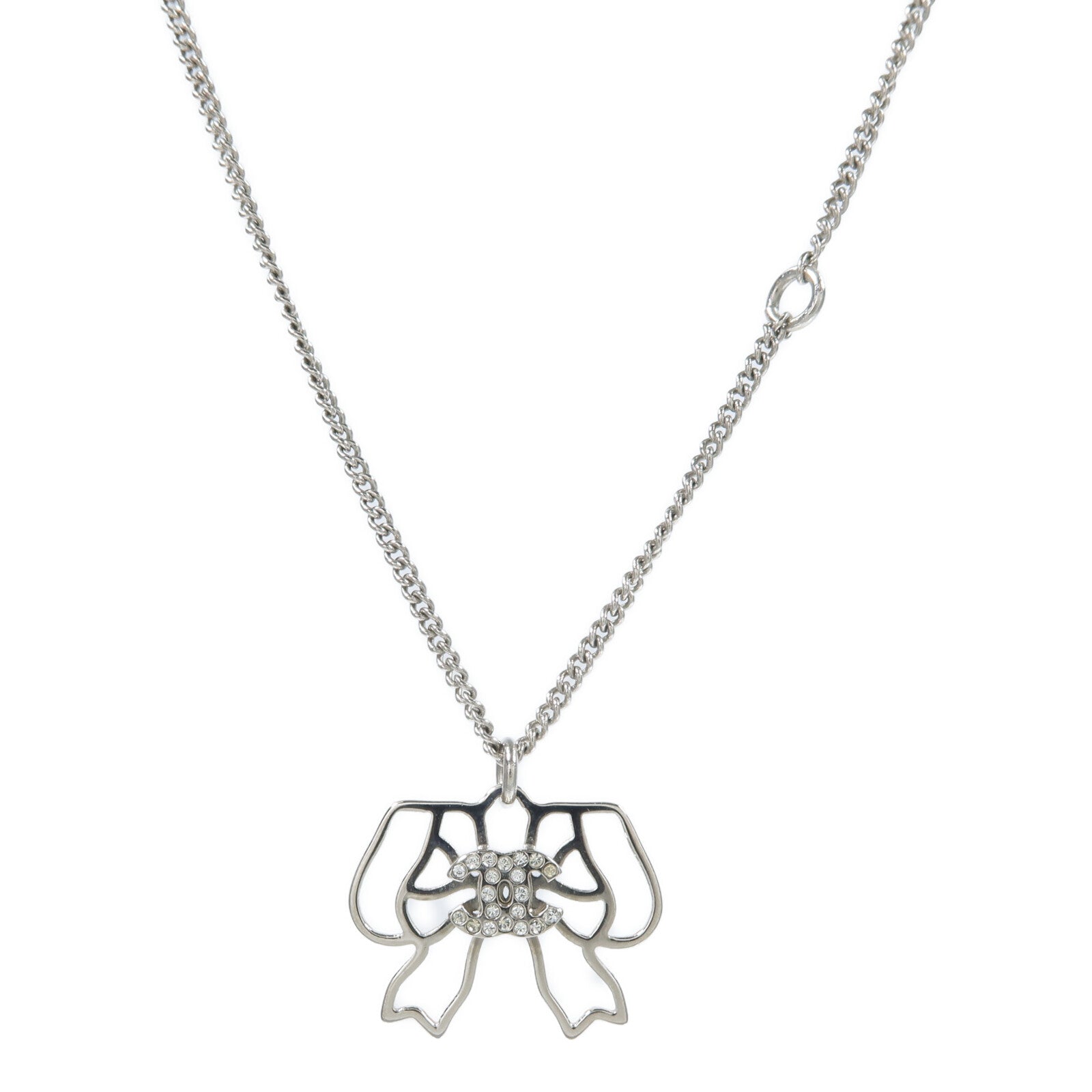 CHANEL 金屬Crystal CC Open Bow Necklace項鍊