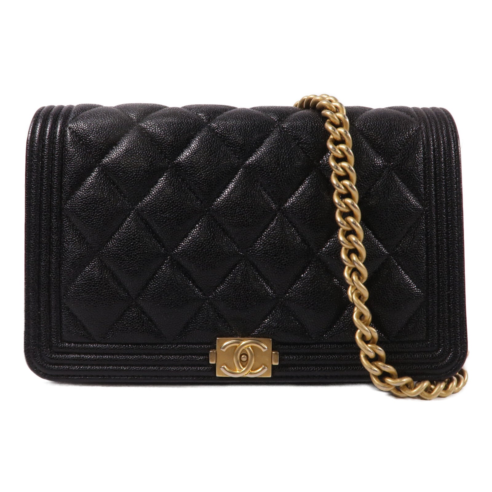 CHANEL 牛皮皮革Boy Wallet On Chain鏈帶肩背袋