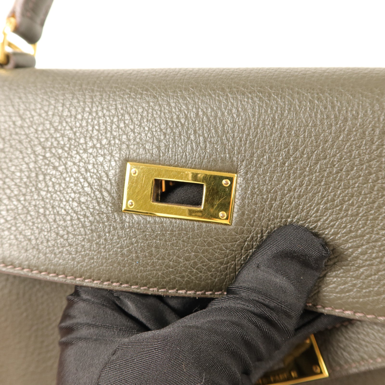 HERMES Clemence皮革Kelly 32手挽袋Vert de Gris
