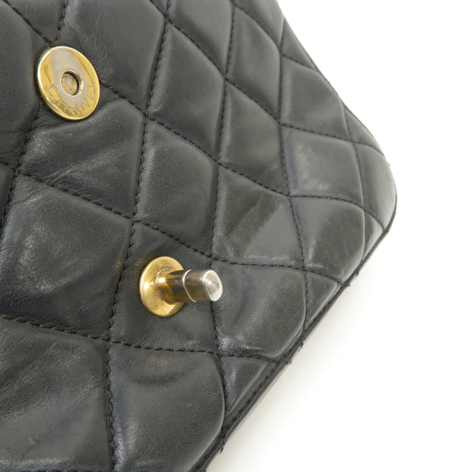 CHANEL 菱格牛皮皮革Chain Shoulder Bag金扣手挽肩背兩用袋黒色