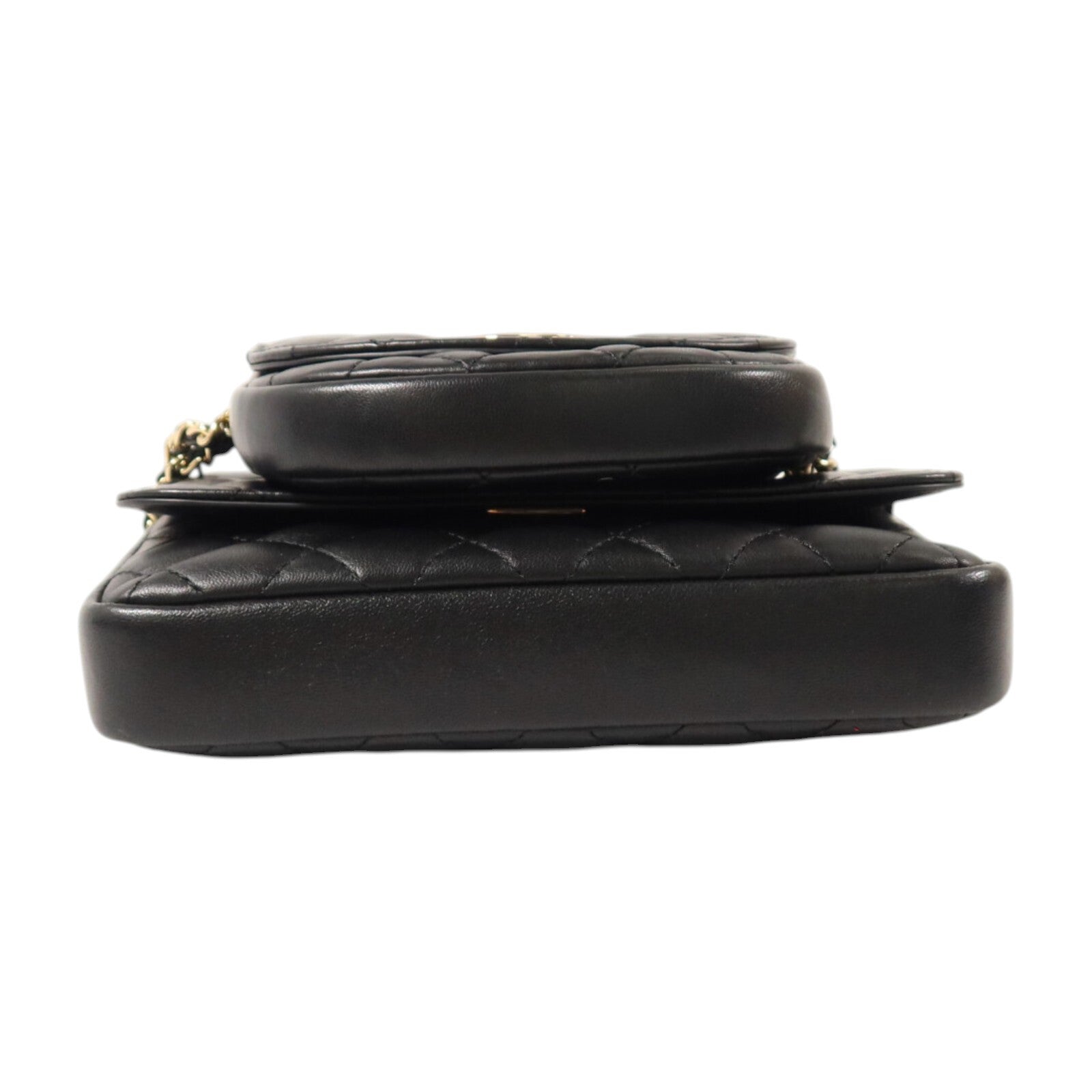CHANEL 羊皮皮革Side Pack Bag金扣鏈帶肩背袋