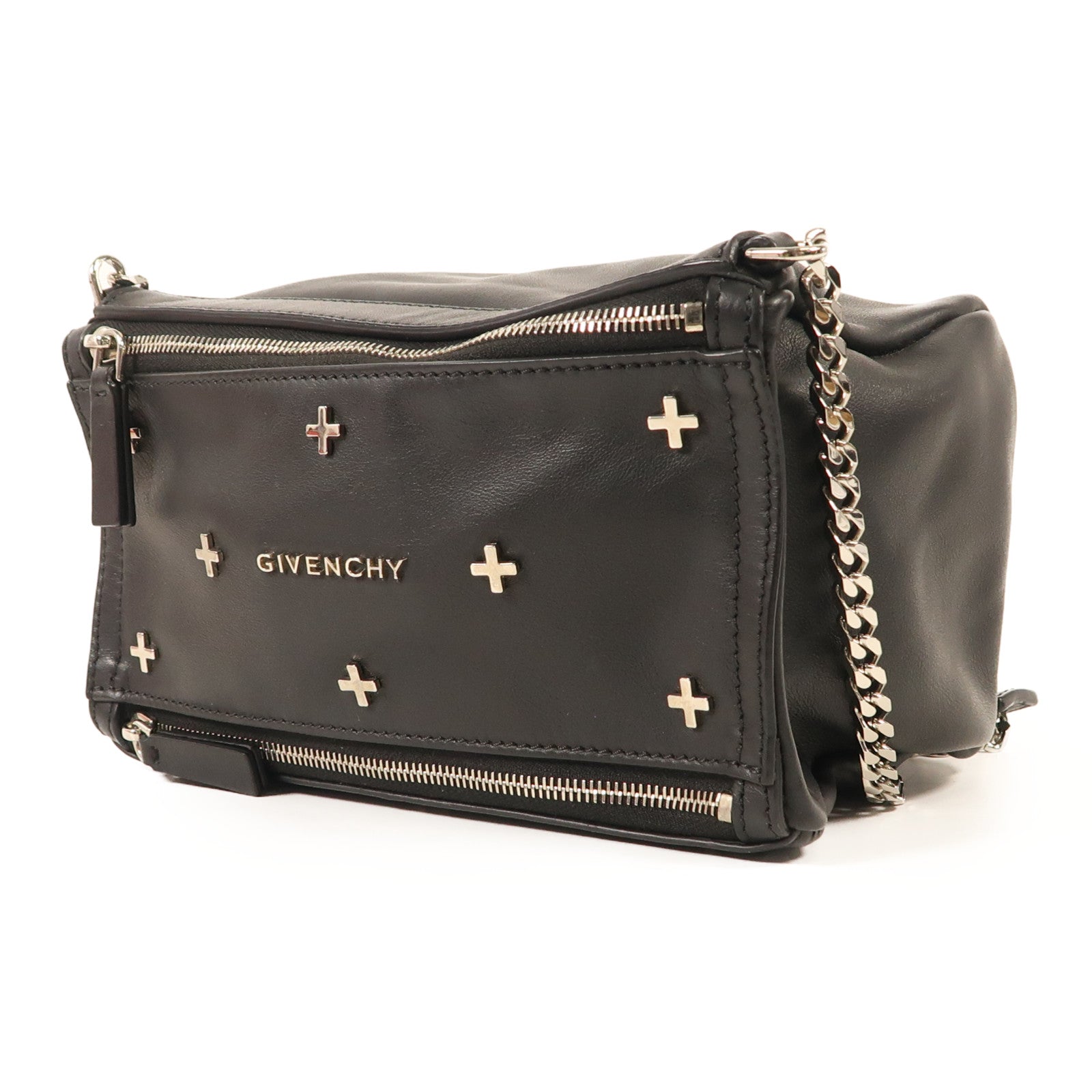GIVENCHY 牛皮皮革Pandora銀扣鏈帶肩背袋