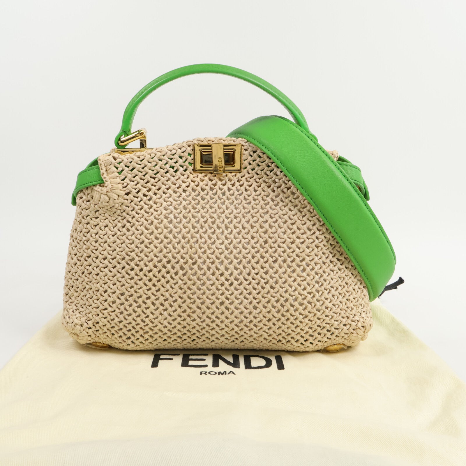FENDI 藤料Peekaboo Mini手挽肩背兩用袋