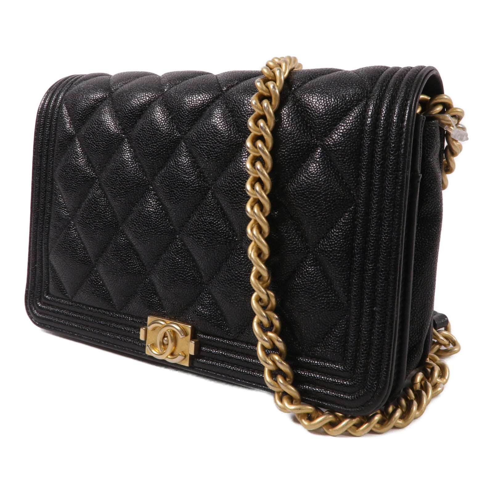 CHANEL 牛皮皮革Boy Wallet On Chain鏈帶肩背袋