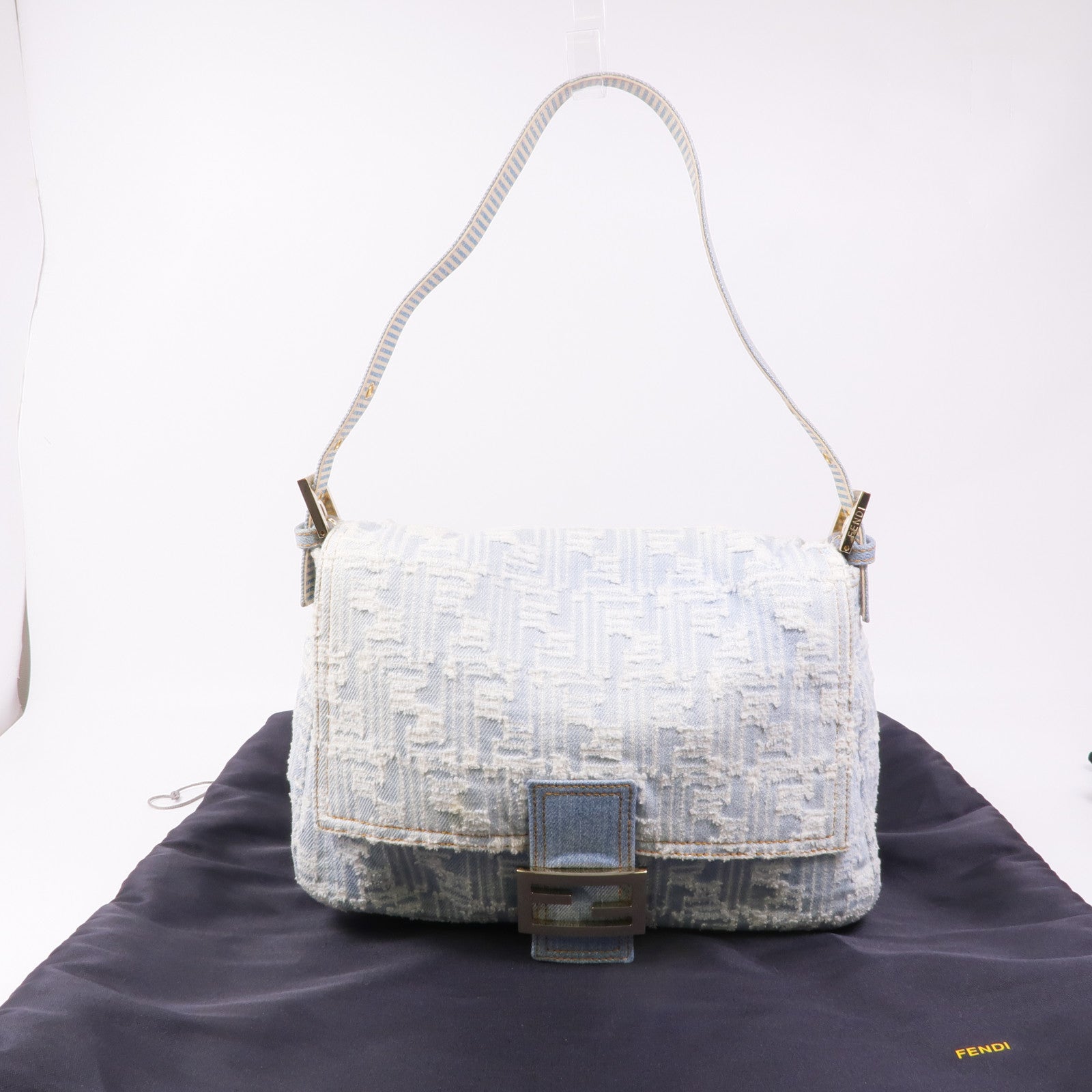 FENDI 牛仔布Shoulder Bag金扣肩背袋