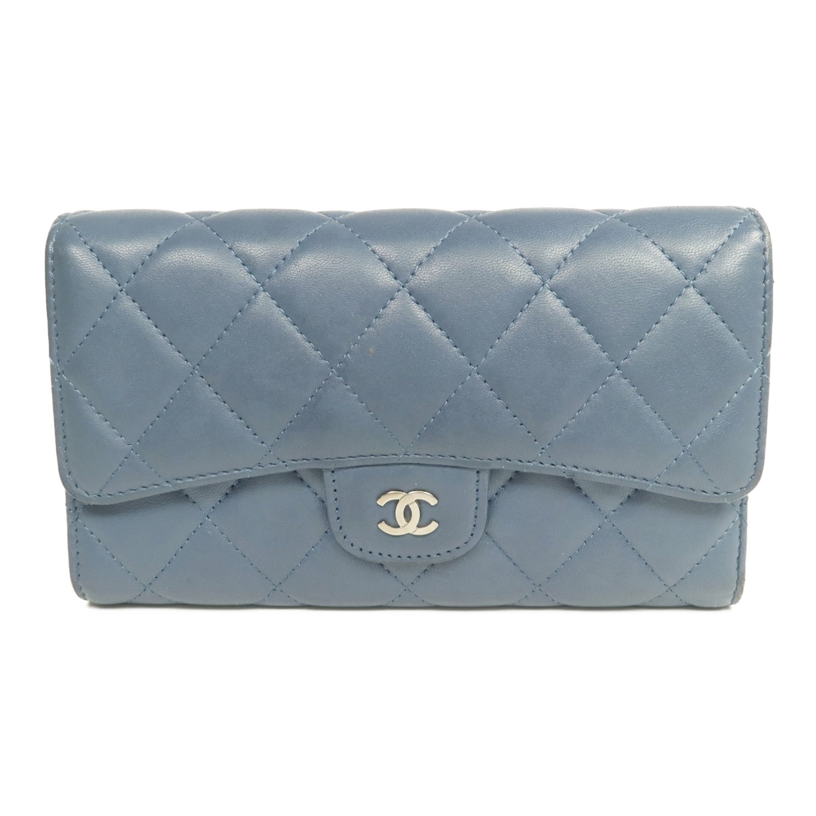 CHANEL 羊皮皮革Long Wallet銀扣長錢包