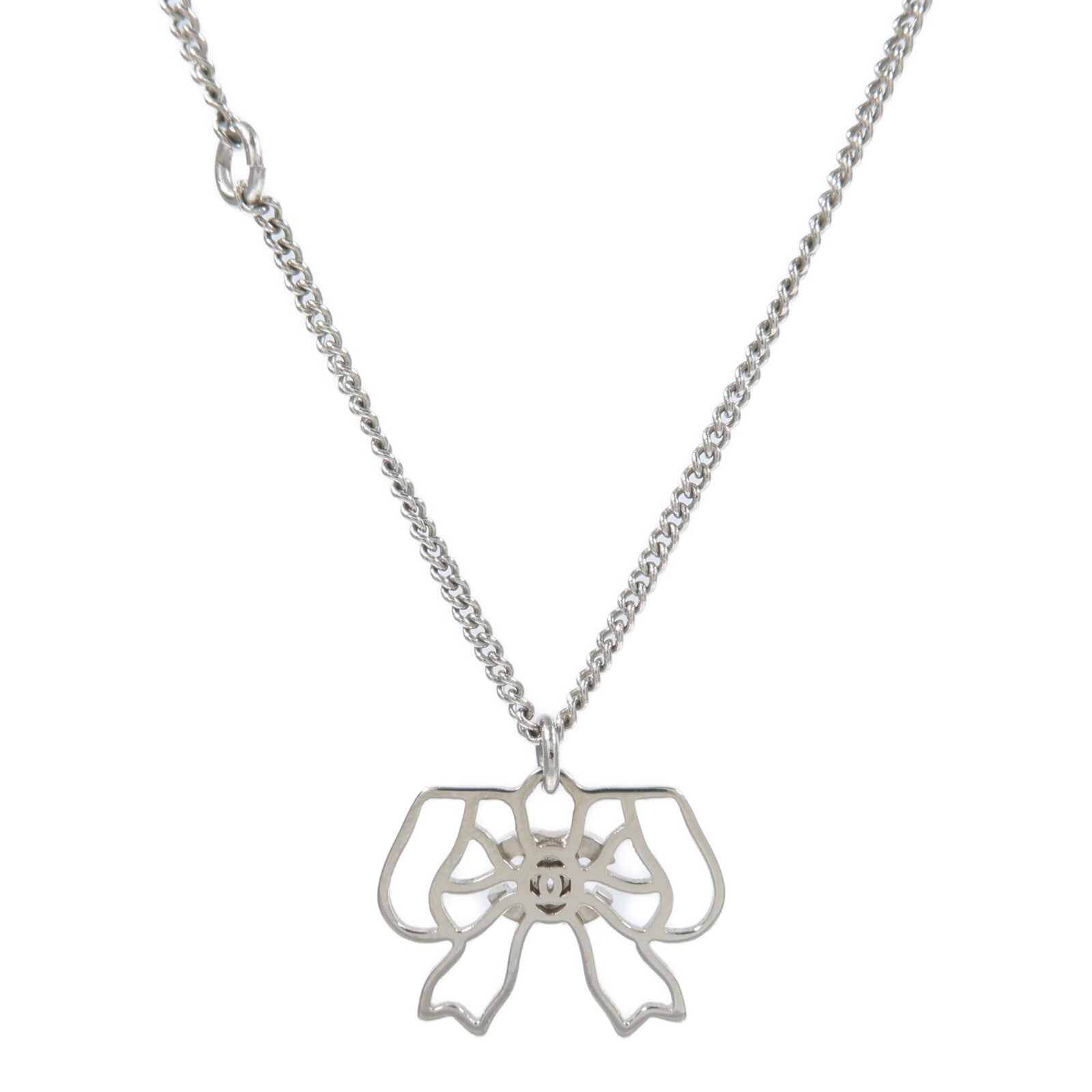 CHANEL 金屬Crystal CC Open Bow Necklace項鍊