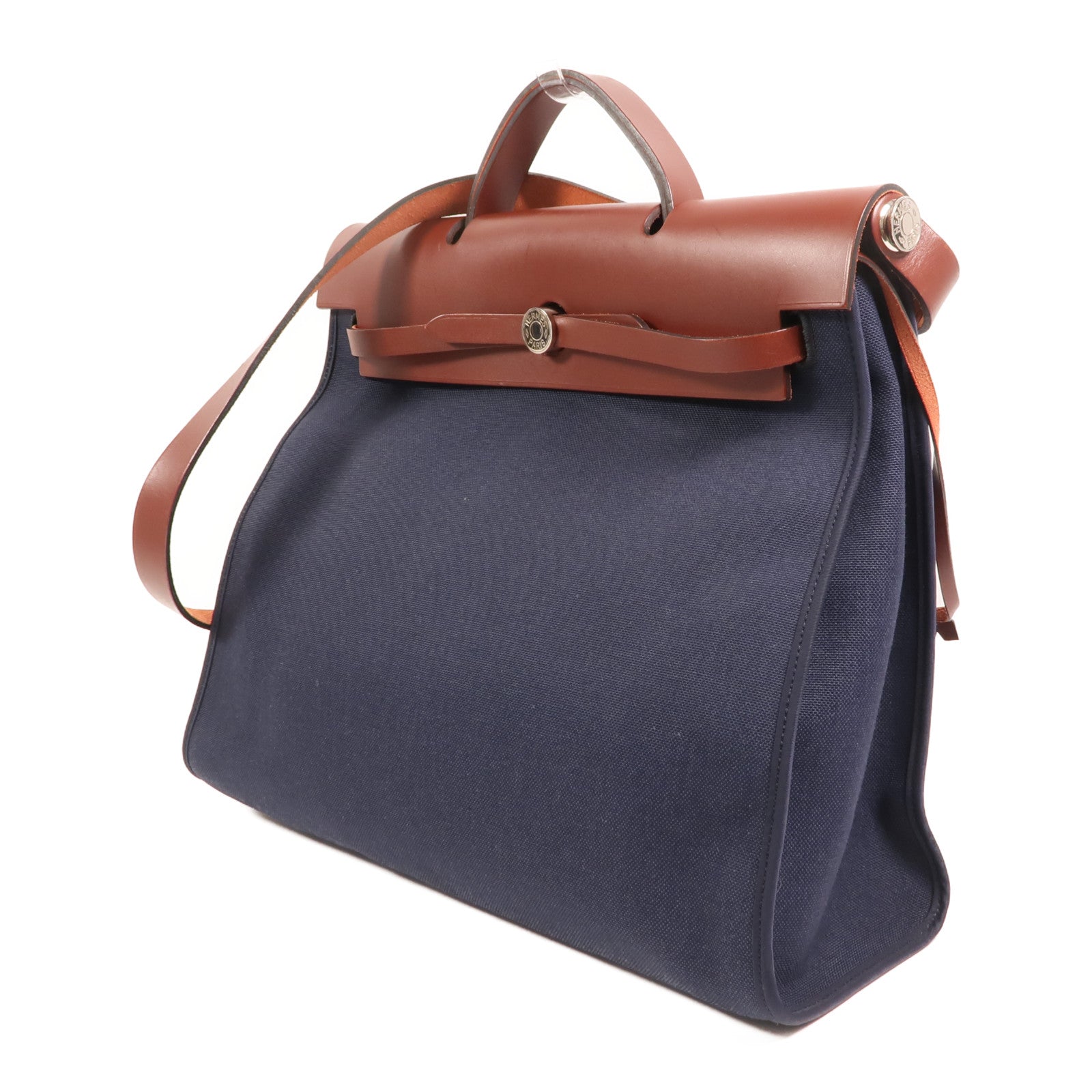 HERMES 帆布Herbag GM銀扣手挽肩背兩用袋