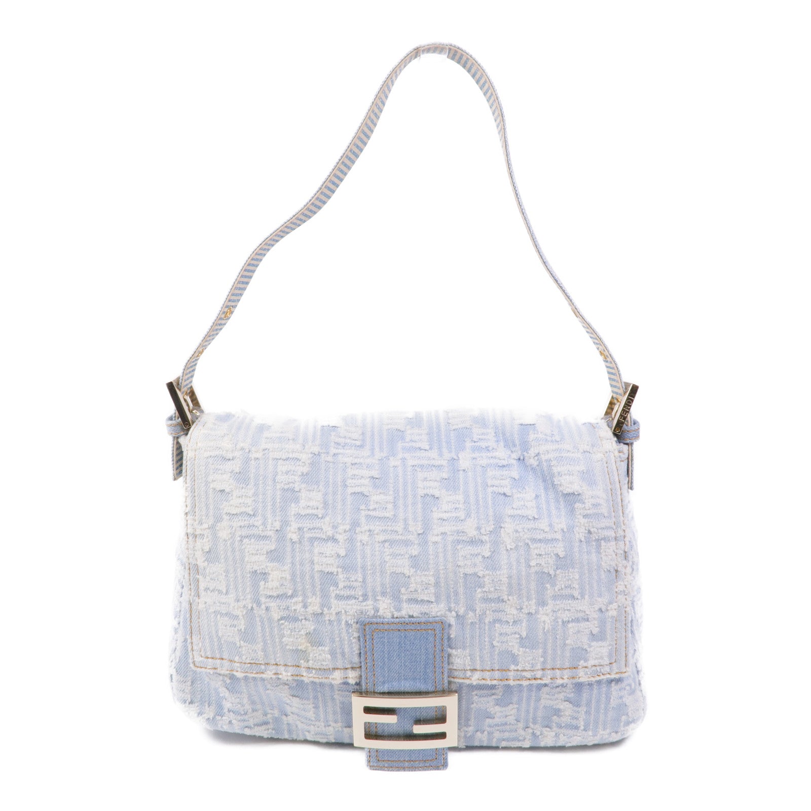 FENDI 牛仔布Shoulder Bag金扣肩背袋