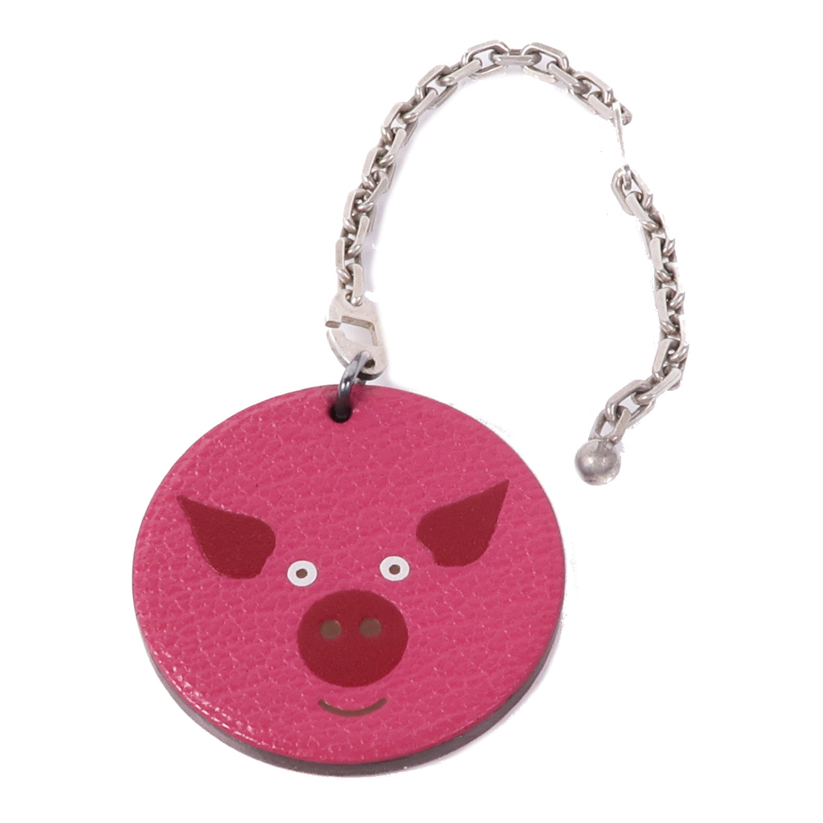HERMES Chevre皮革Arche De Noe Porte Cles Keychain銀扣鑰匙鏈Rose Shocking