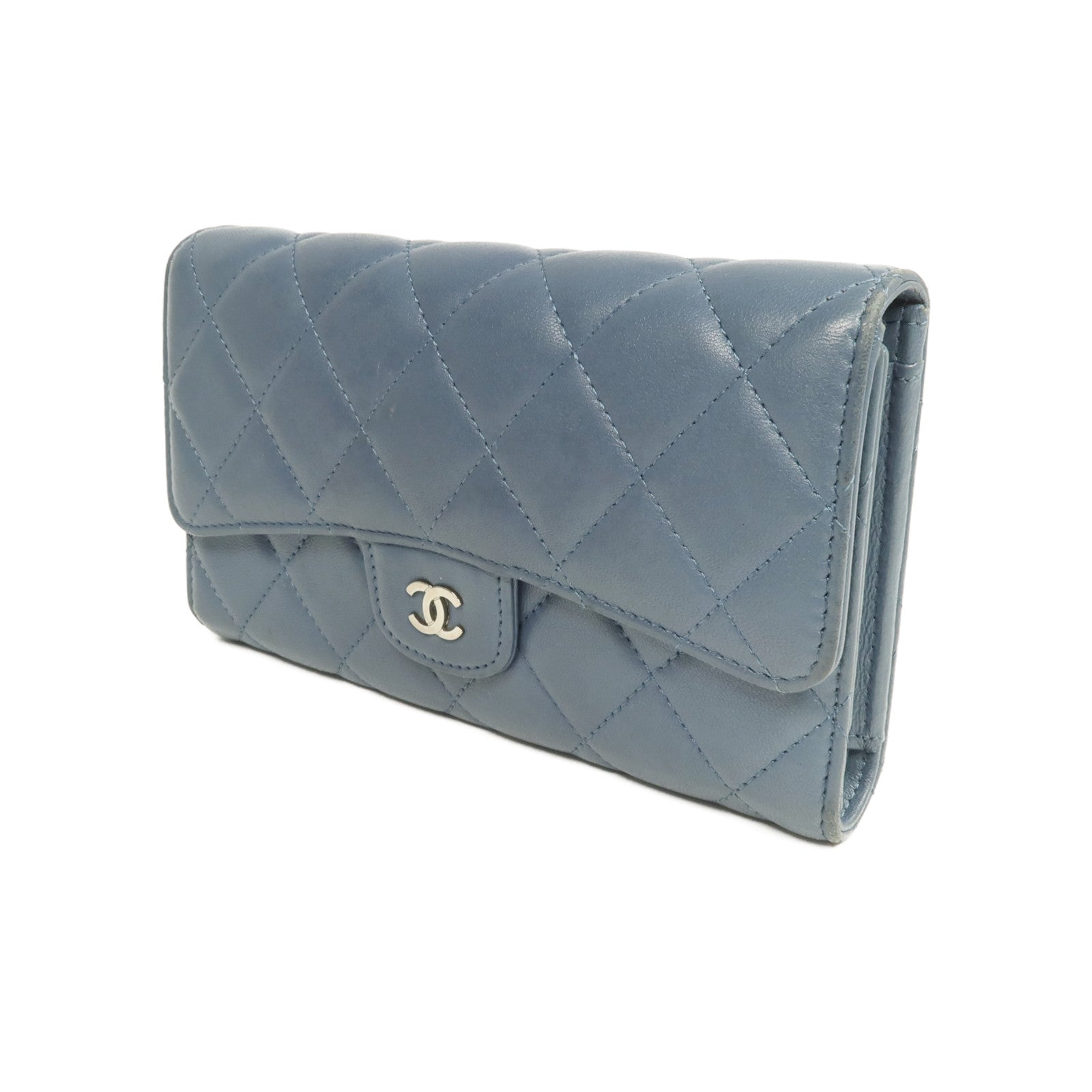 CHANEL 羊皮皮革Long Wallet銀扣長錢包
