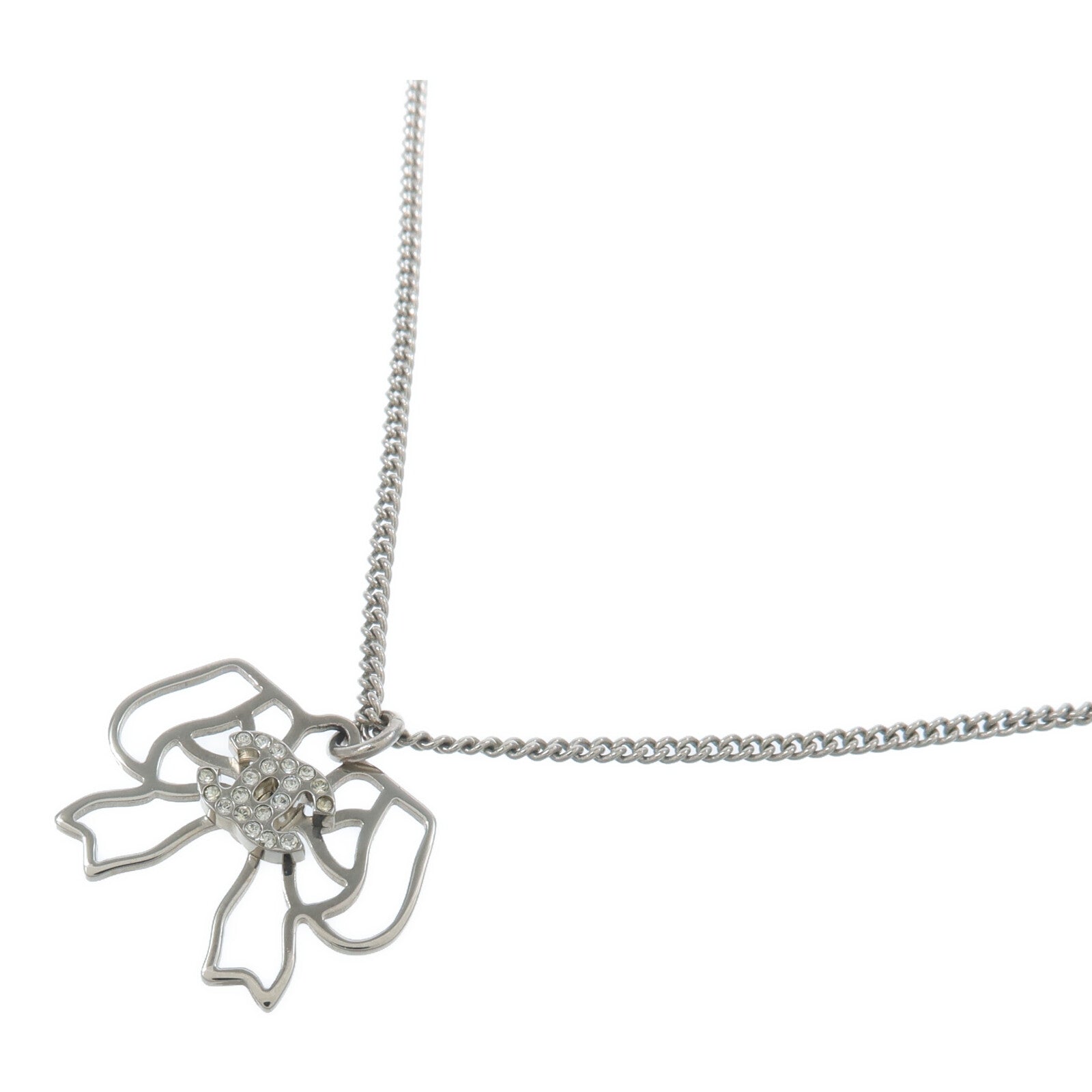 CHANEL 金屬Crystal CC Open Bow Necklace項鍊