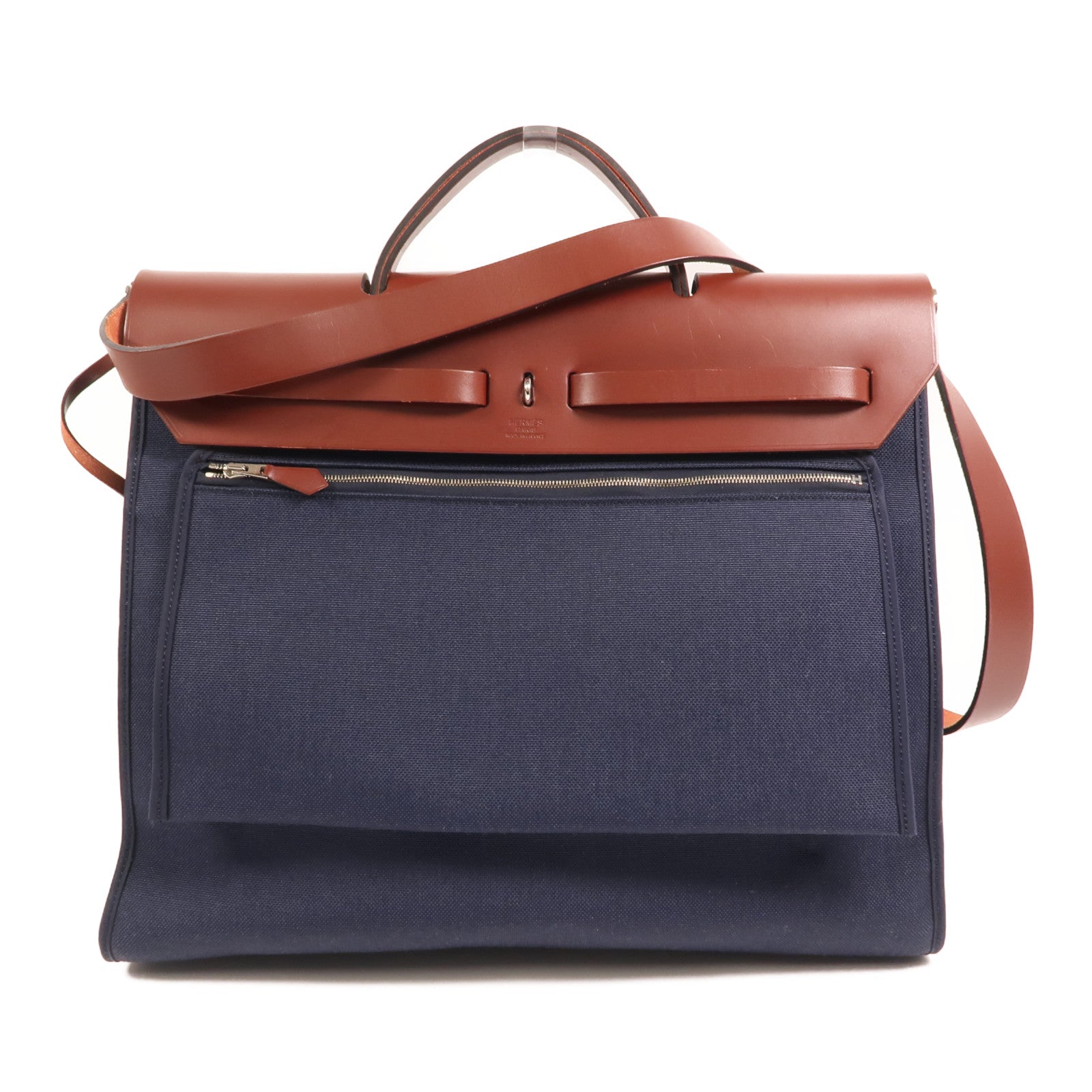 HERMES 帆布Herbag GM銀扣手挽肩背兩用袋