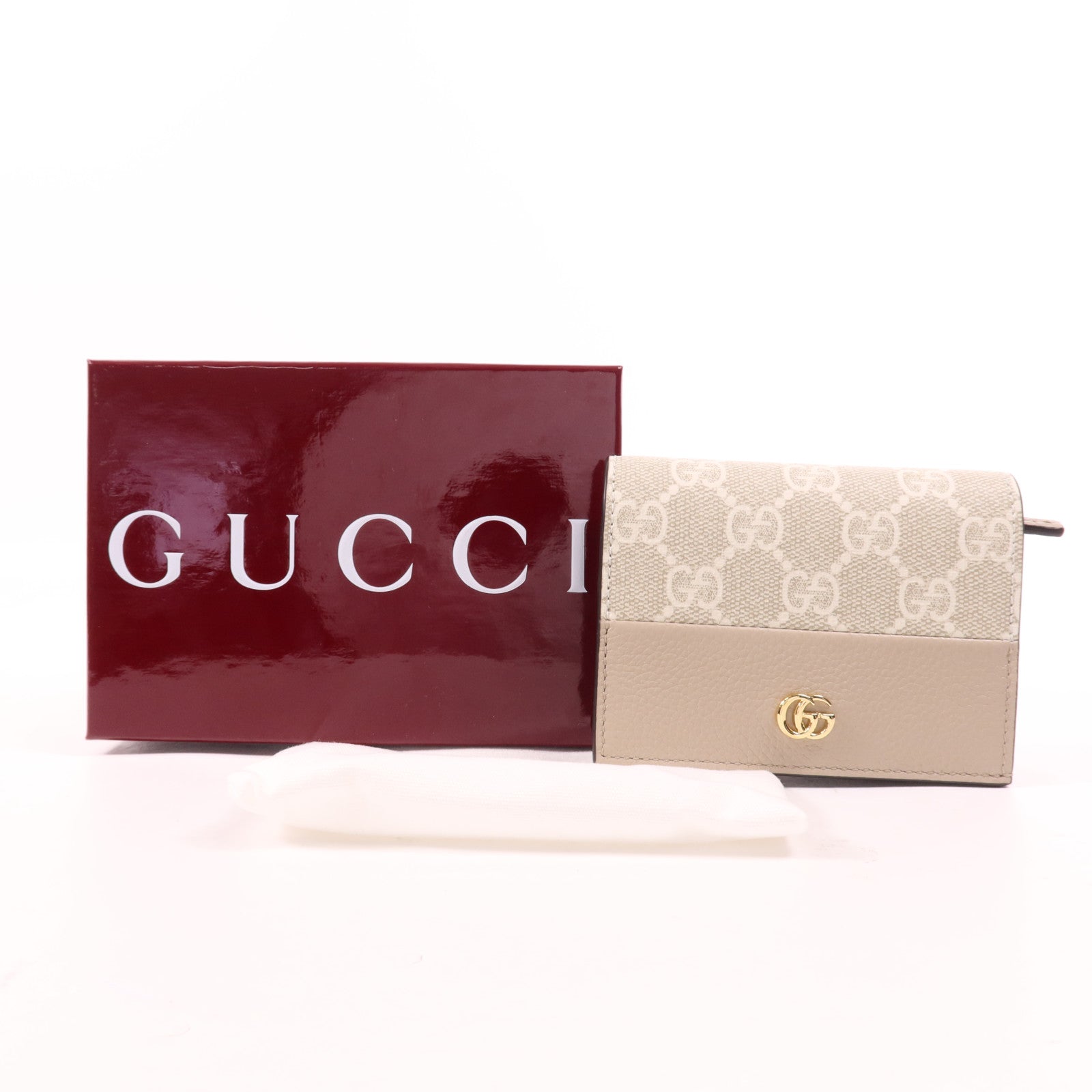 GUCCI 塗層帆布/牛皮皮革GG Marmont Wallet金扣錢包