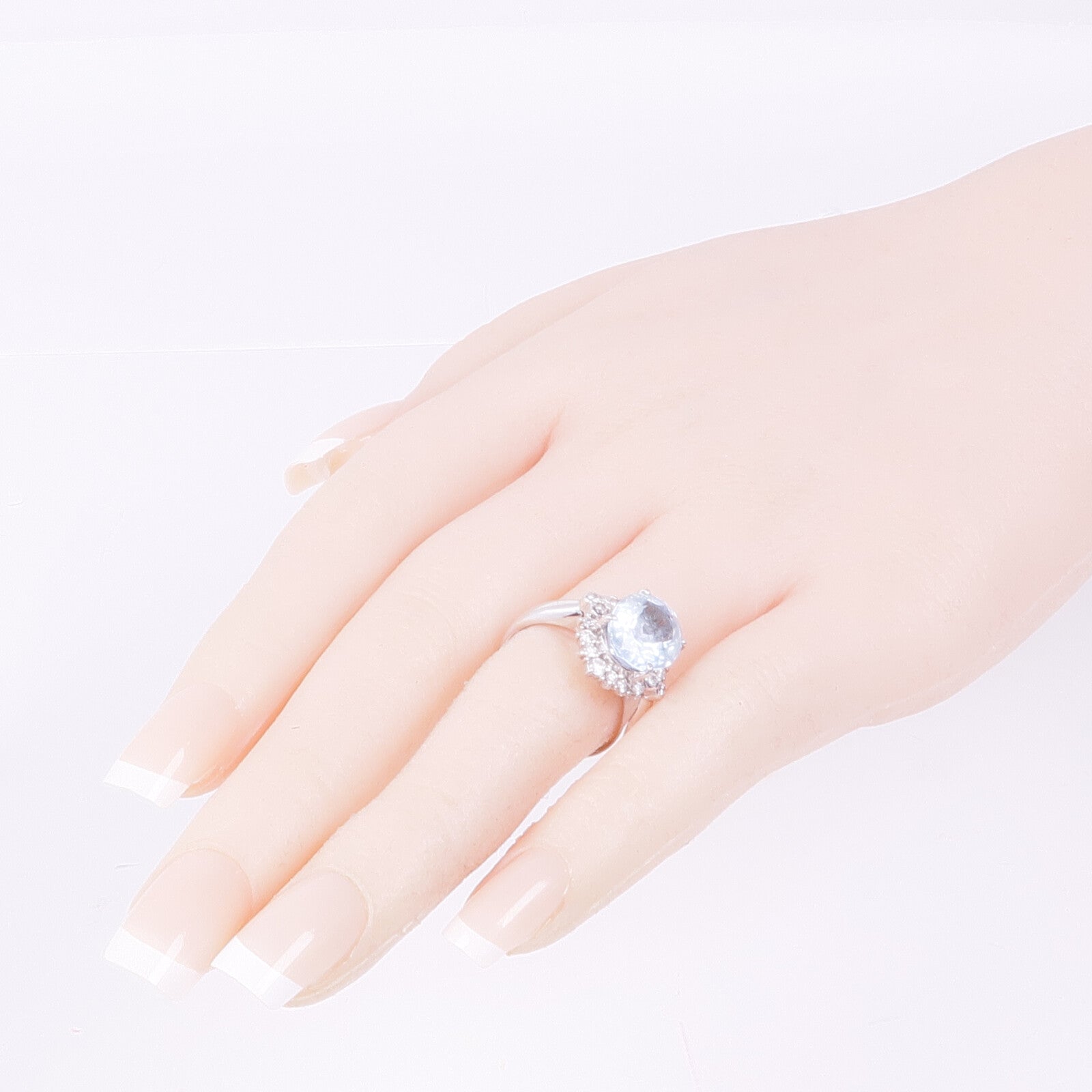 JEWELRY 【激減優惠】PT900鉑金Aquamarine Diamond Ring藍晶/鑽石戒指US#6