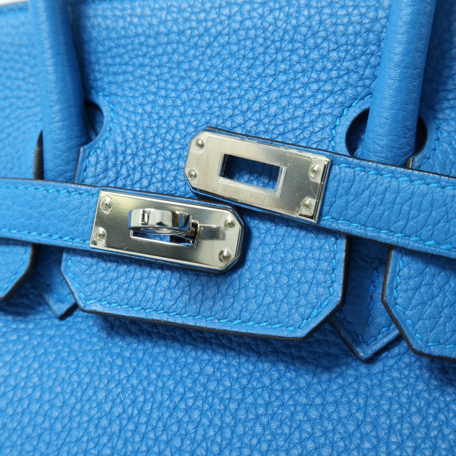 HERMES Togo皮革Birkin 25銀扣手挽袋Blue Zanziar